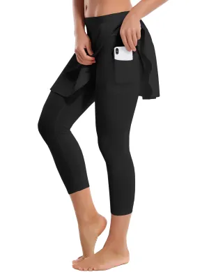 19" Capris Tennis Golf Skirted Leggings with Pockets black_Running