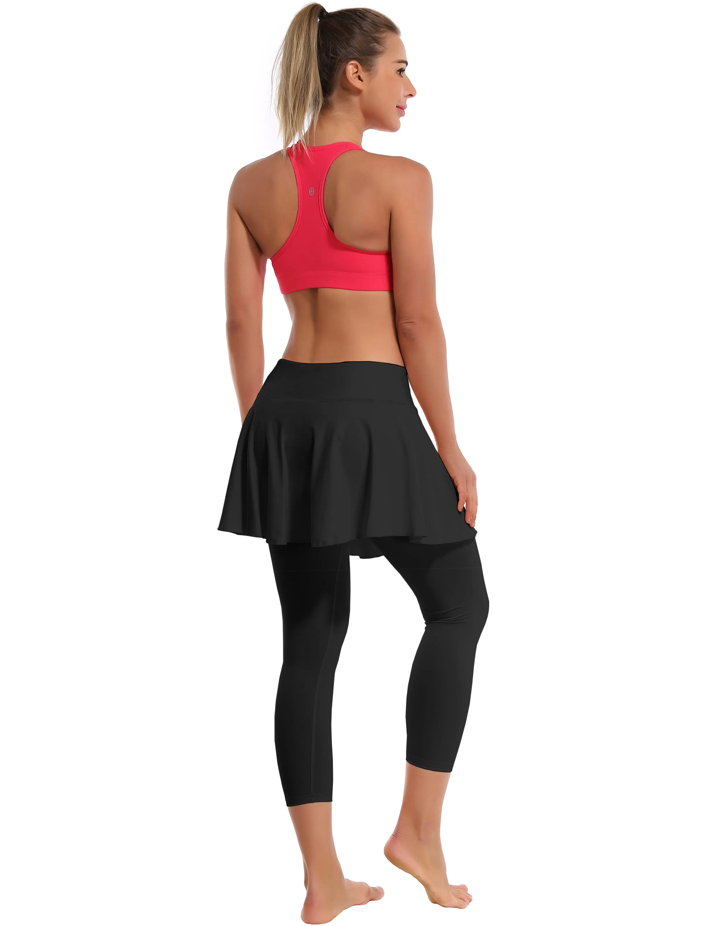 19" Capris Tennis Golf Skirted Leggings with Pockets black_Running