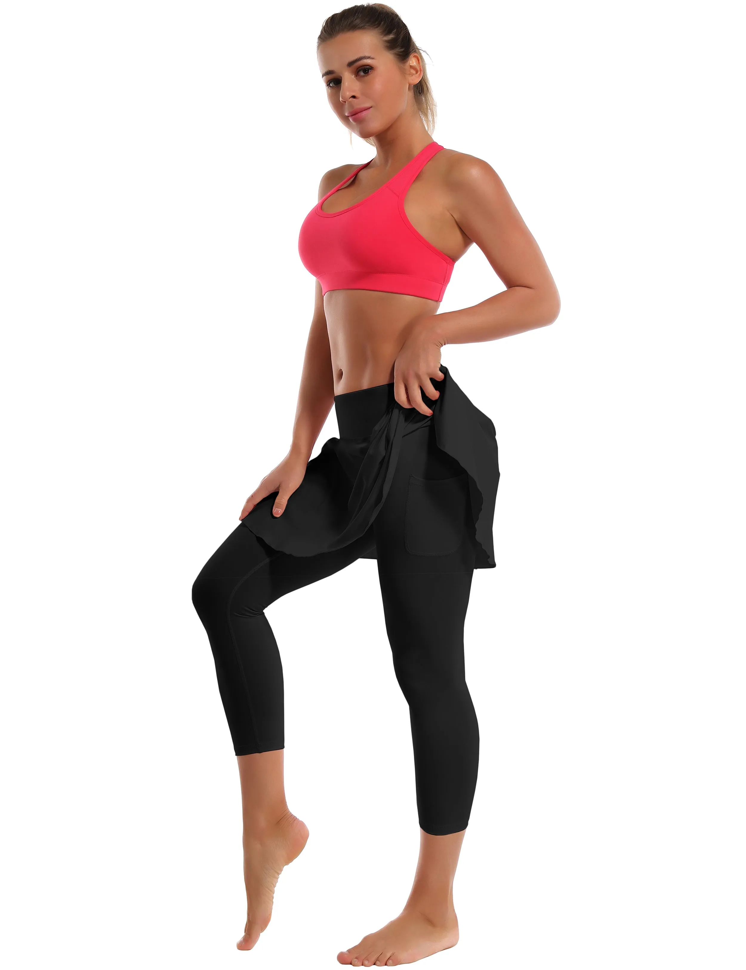 19" Capris Tennis Golf Skirted Leggings with Pockets black_Running