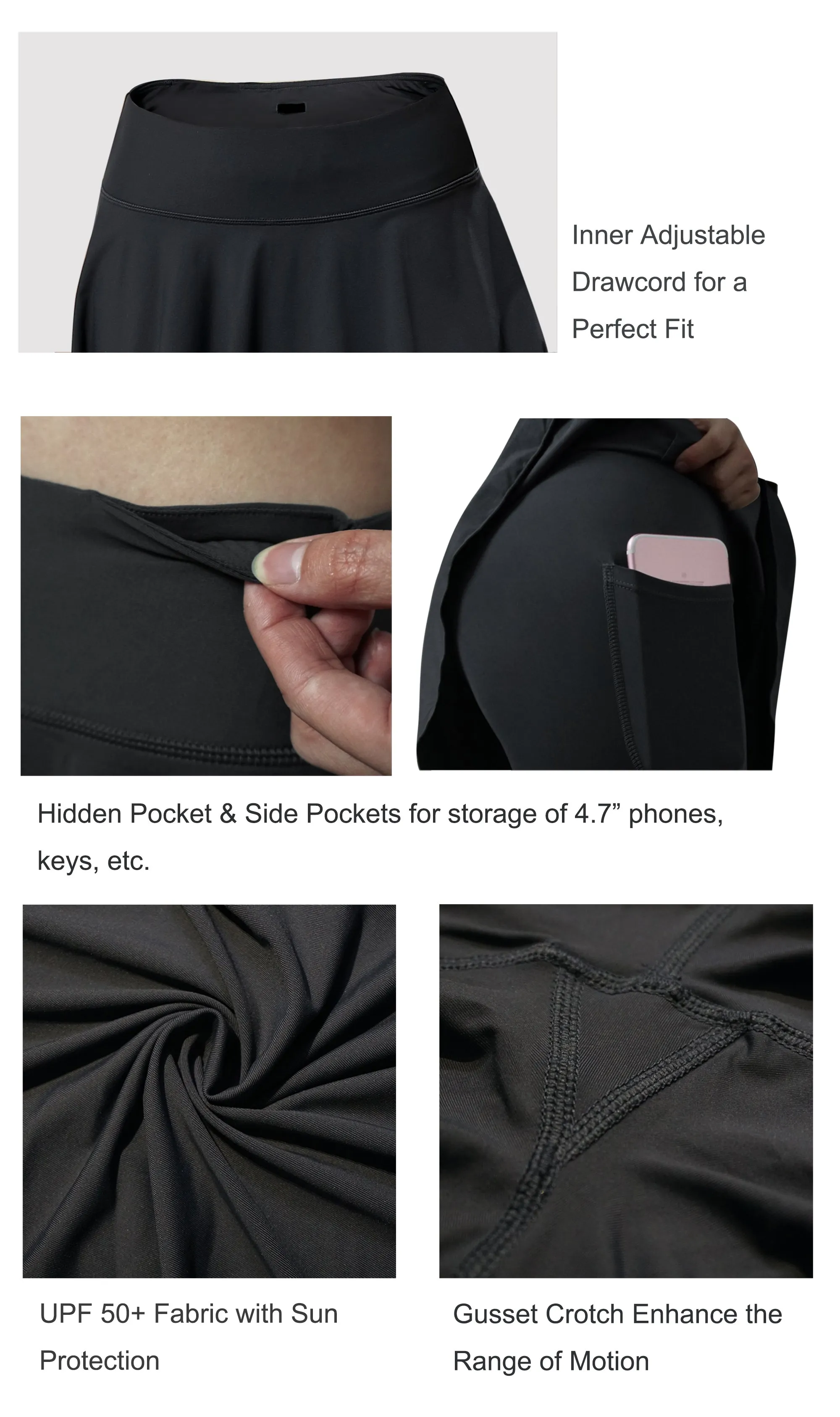 19" Capris Tennis Golf Skirted Leggings with Pockets black_Running