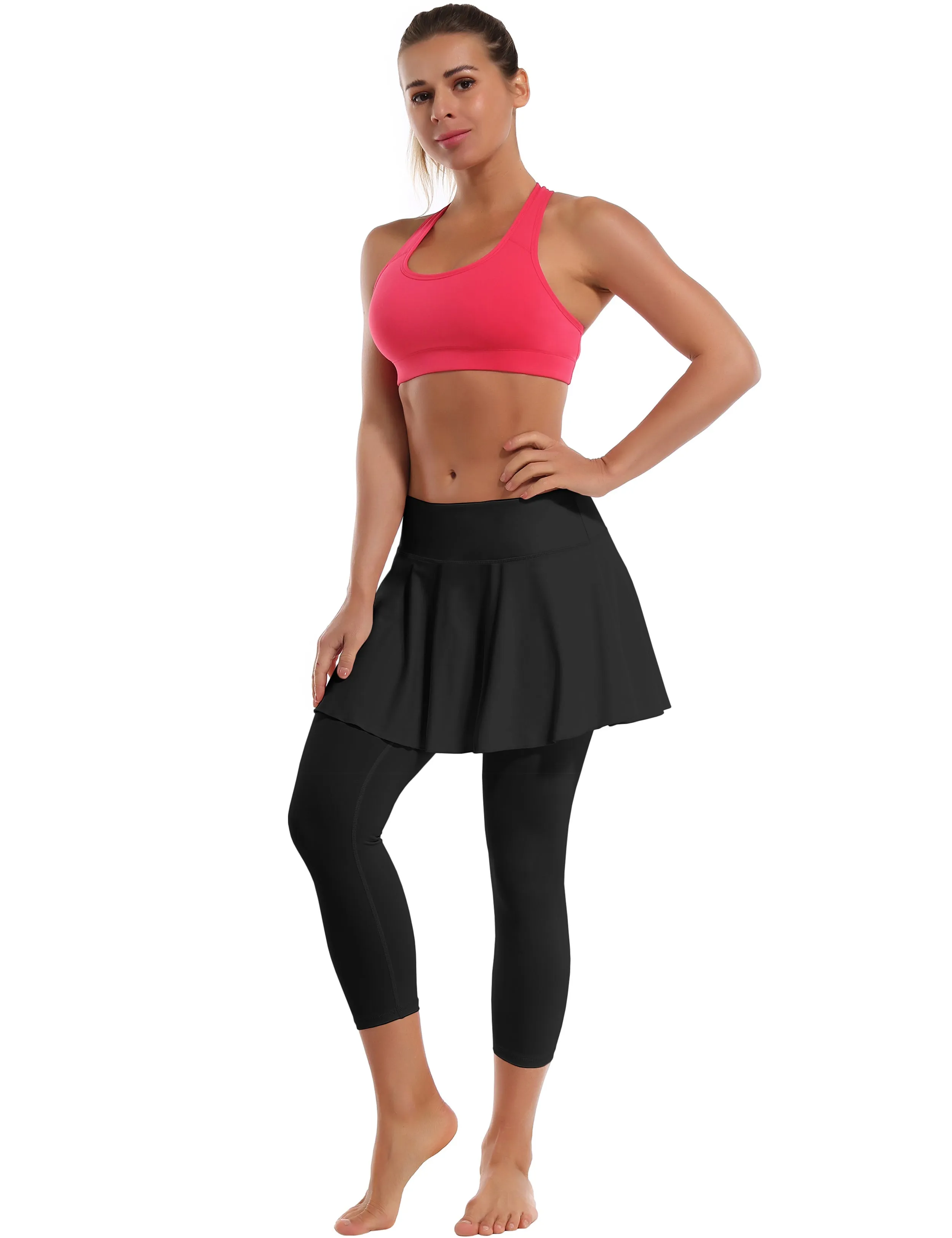 19" Capris Tennis Golf Skirted Leggings with Pockets black_Running