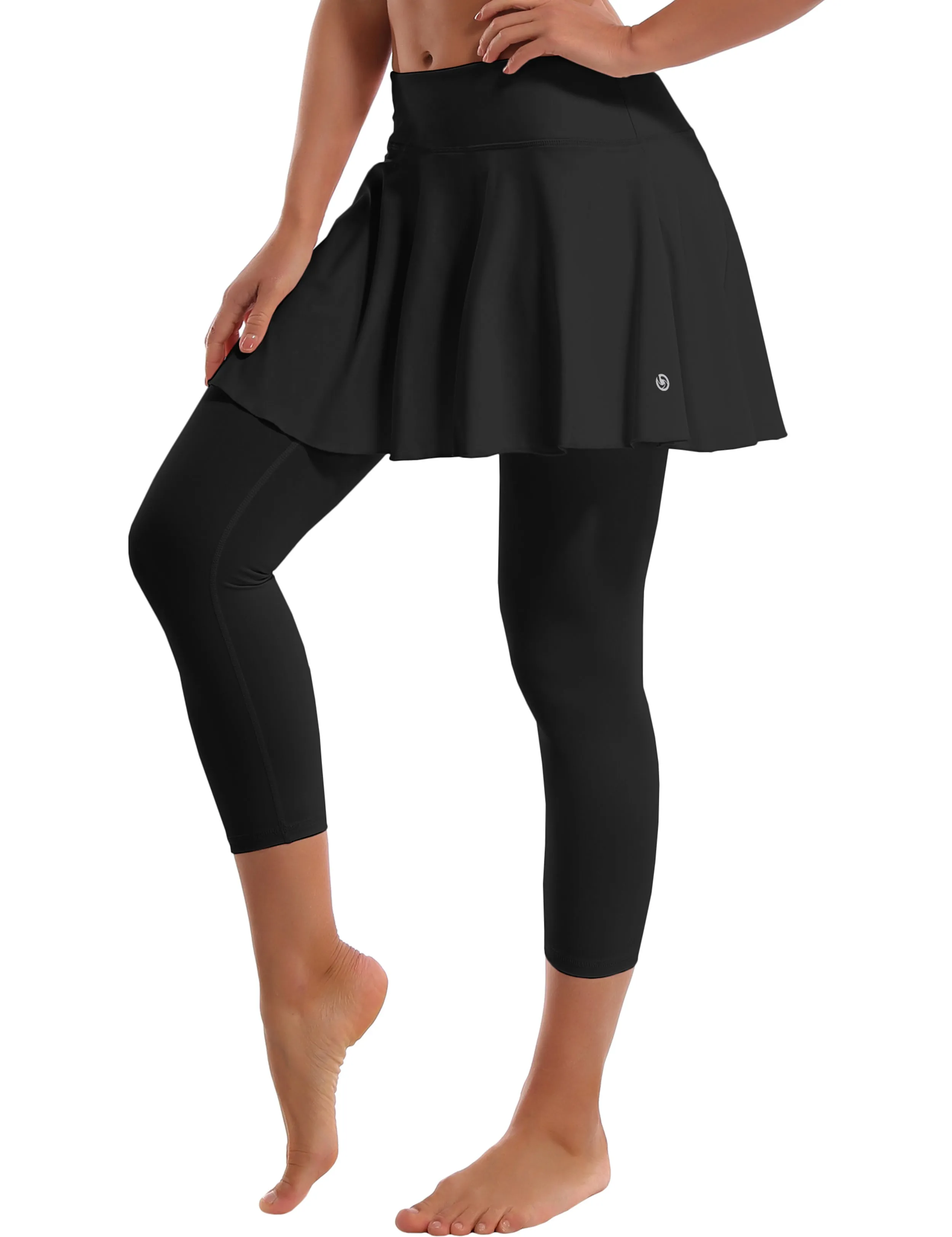19" Capris Tennis Golf Skirted Leggings with Pockets black_Running