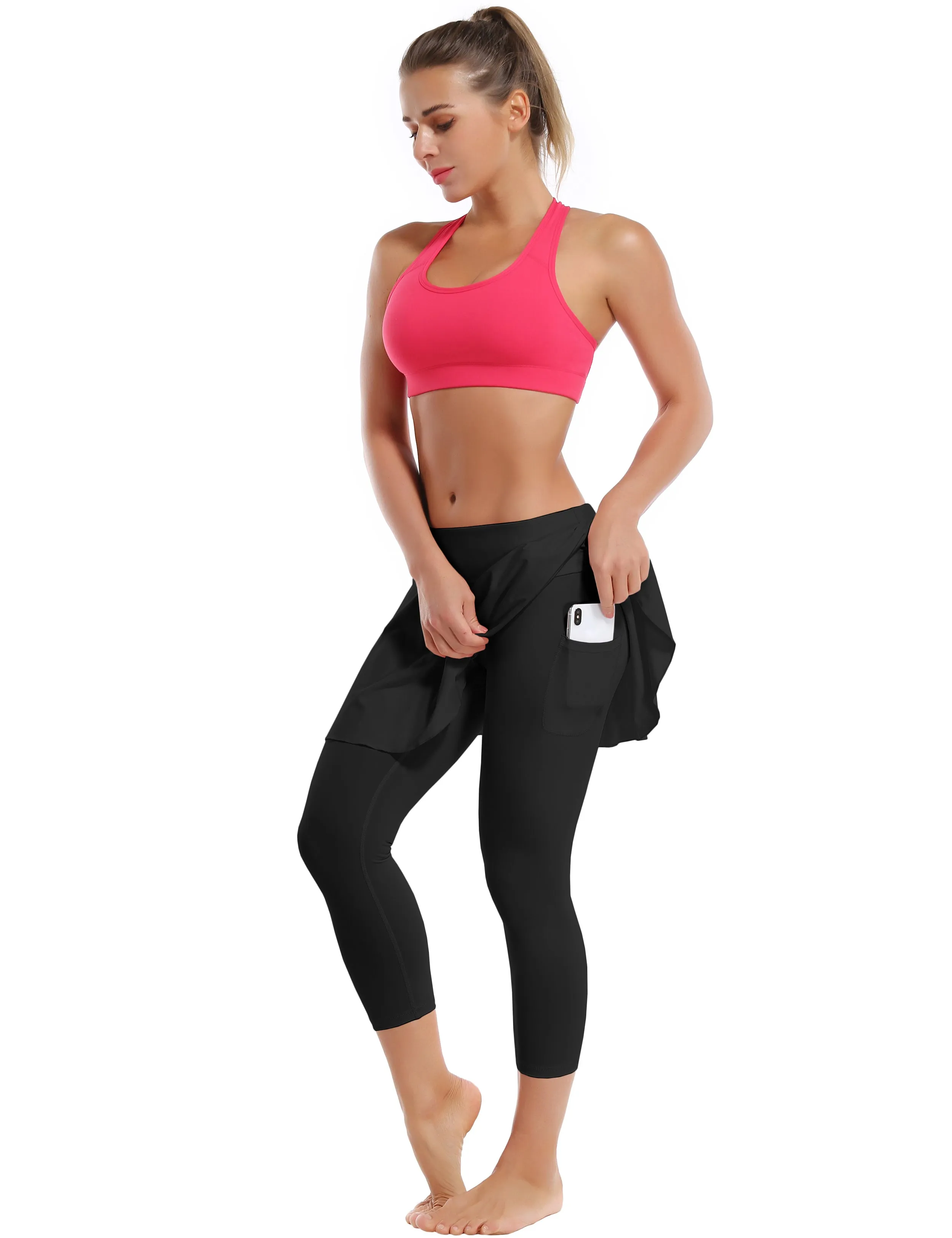 19" Capris Tennis Golf Skirted Leggings with Pockets black_Running