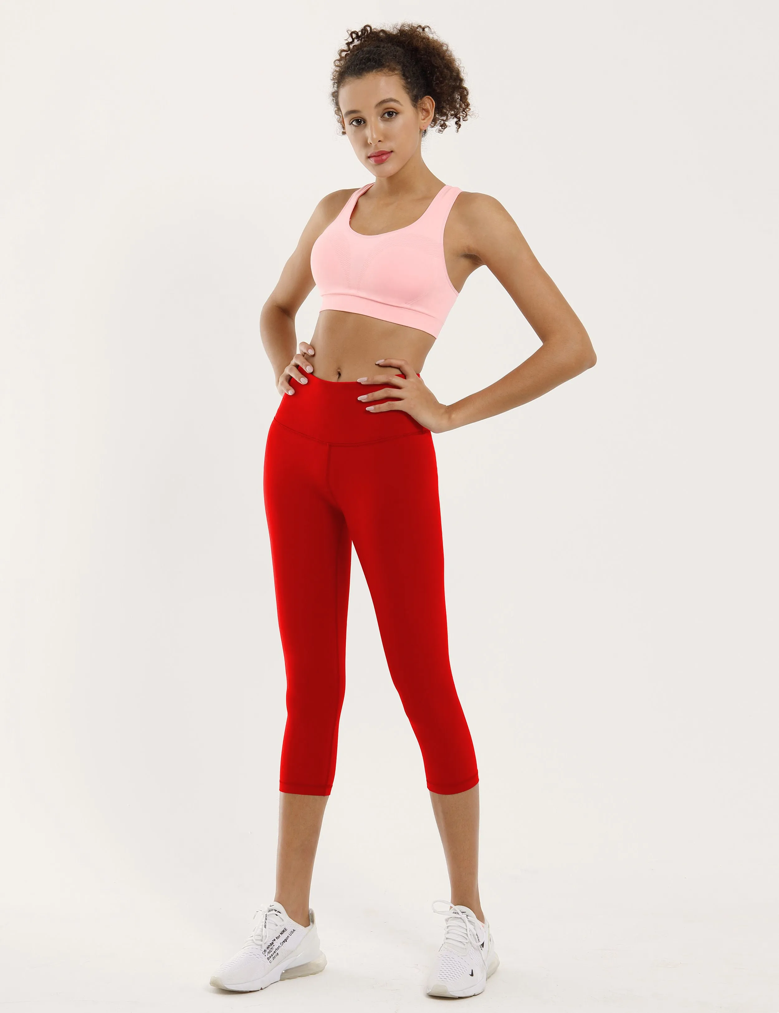 19" High Waist Crop Tight Capris scarlet_Running