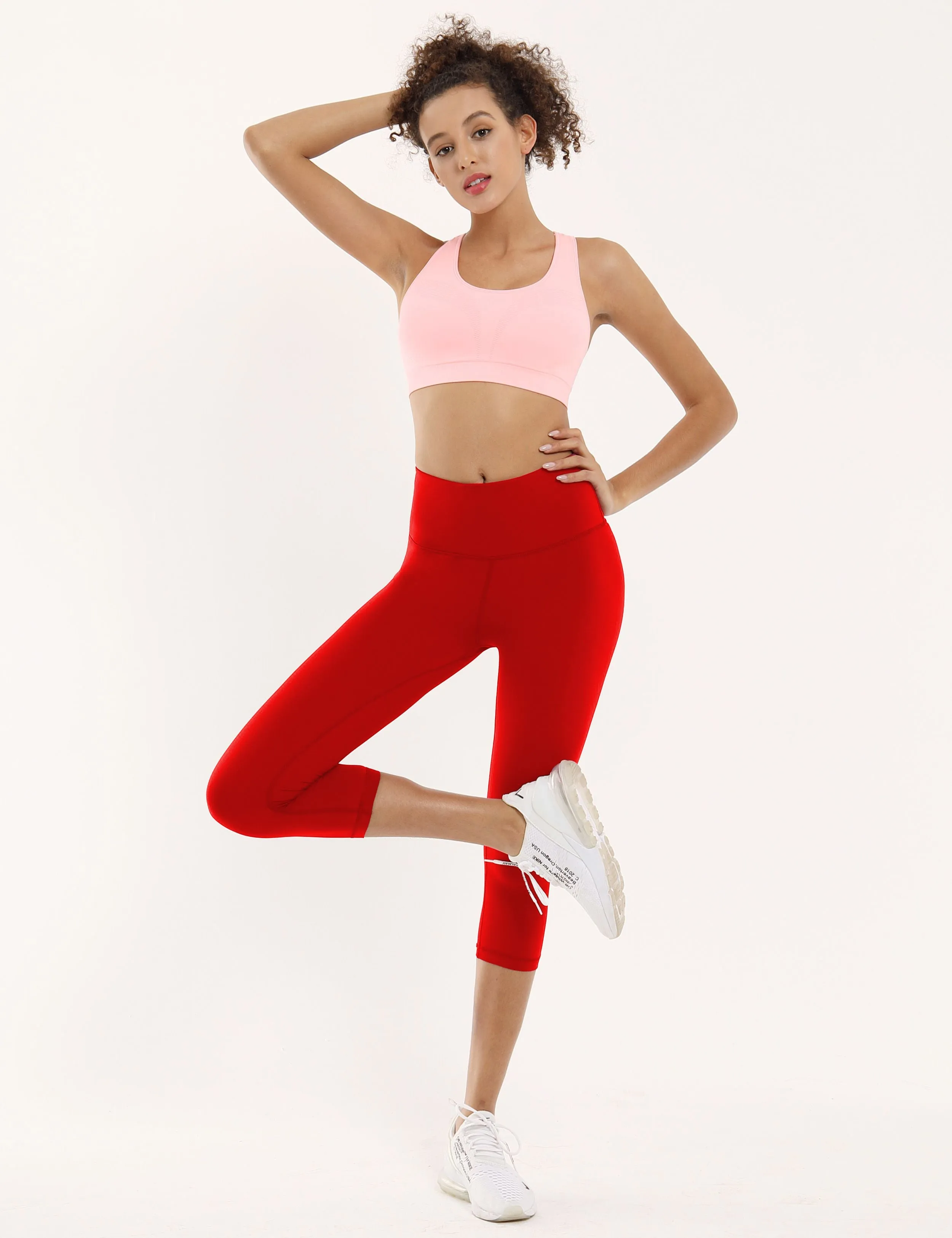 19" High Waist Crop Tight Capris scarlet_Running
