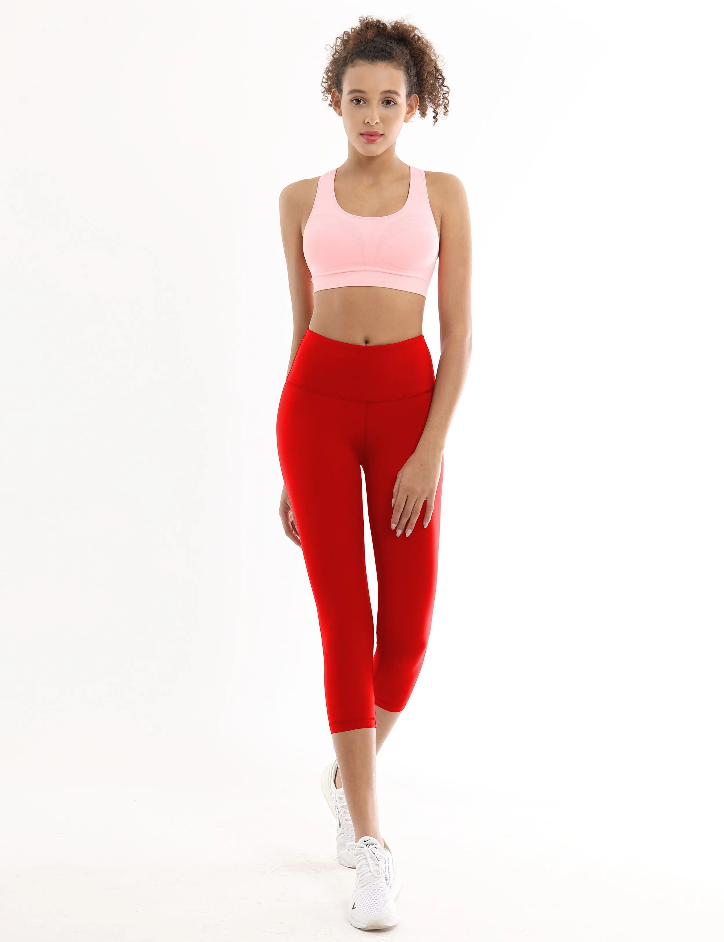19" High Waist Crop Tight Capris scarlet_Running