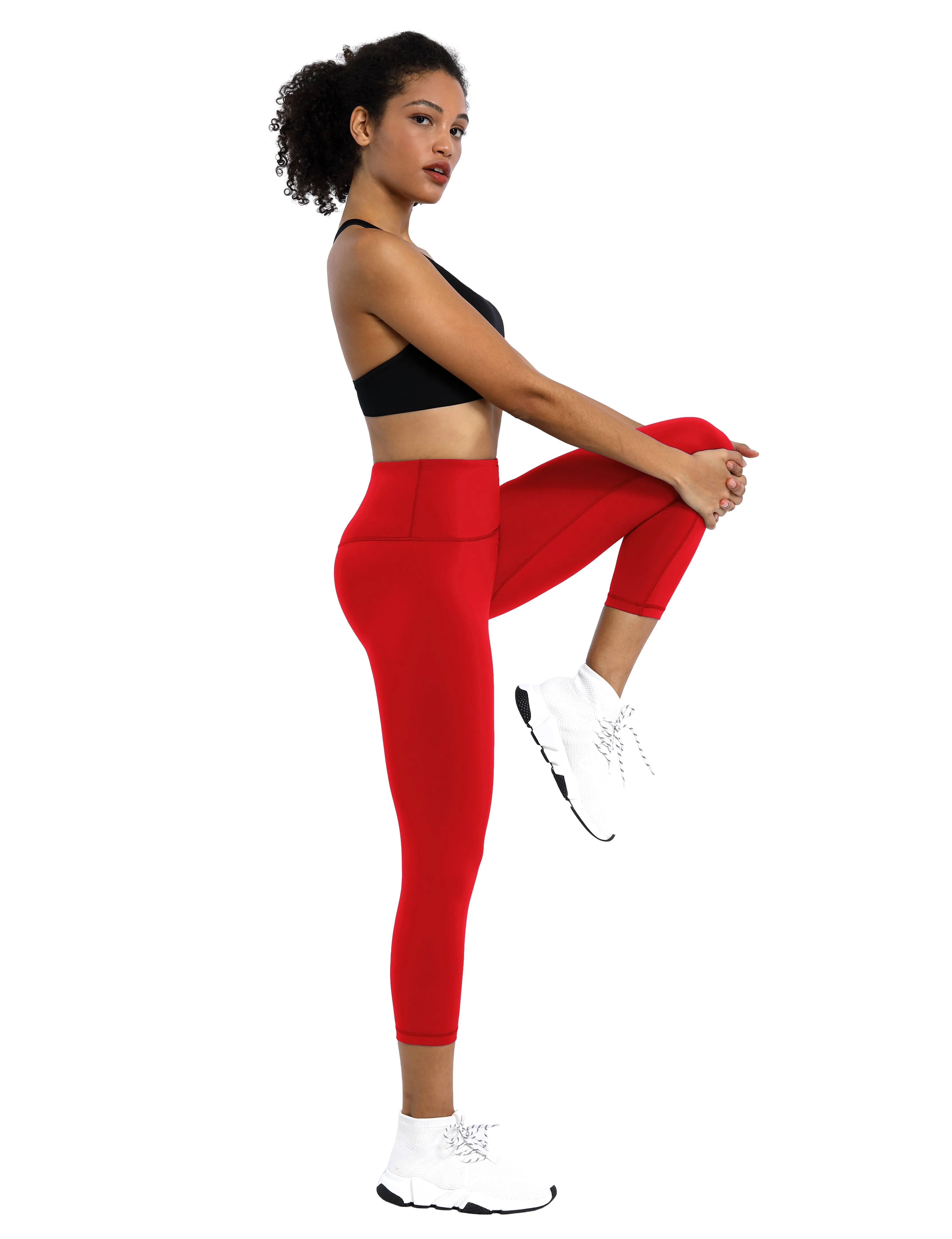 19" High Waist Crop Tight Capris scarlet_Running