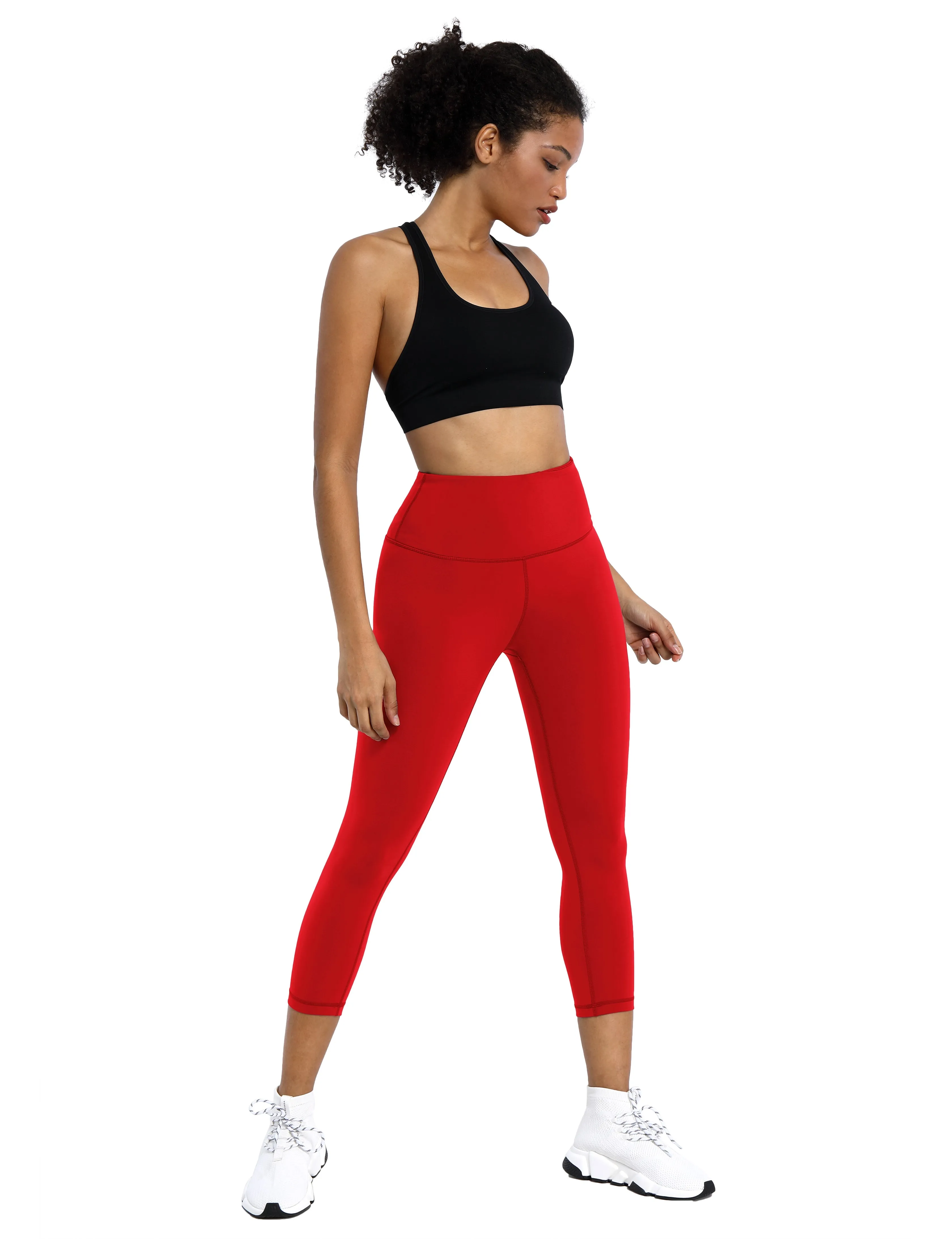 19" High Waist Crop Tight Capris scarlet_Running