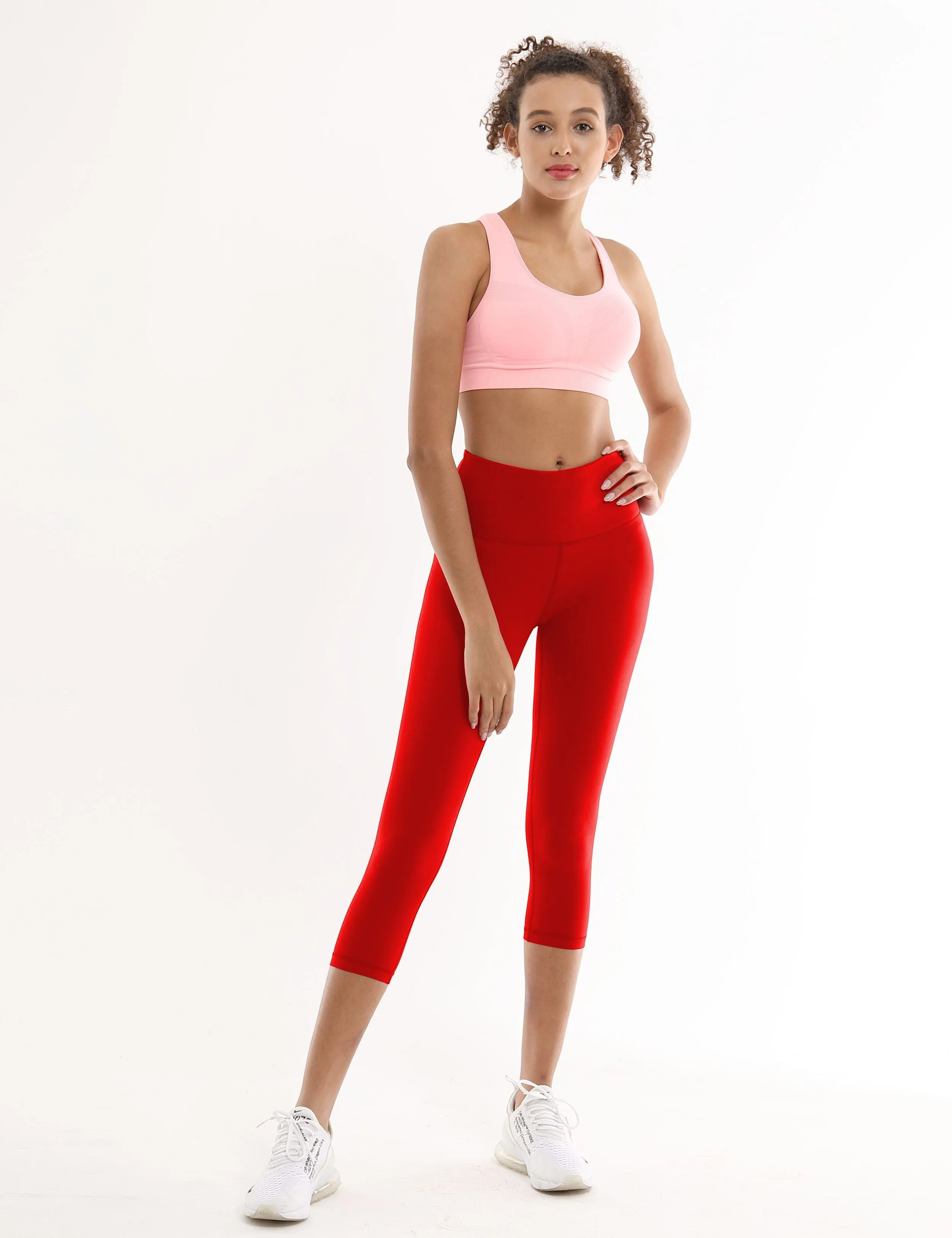 19" High Waist Crop Tight Capris scarlet_Running