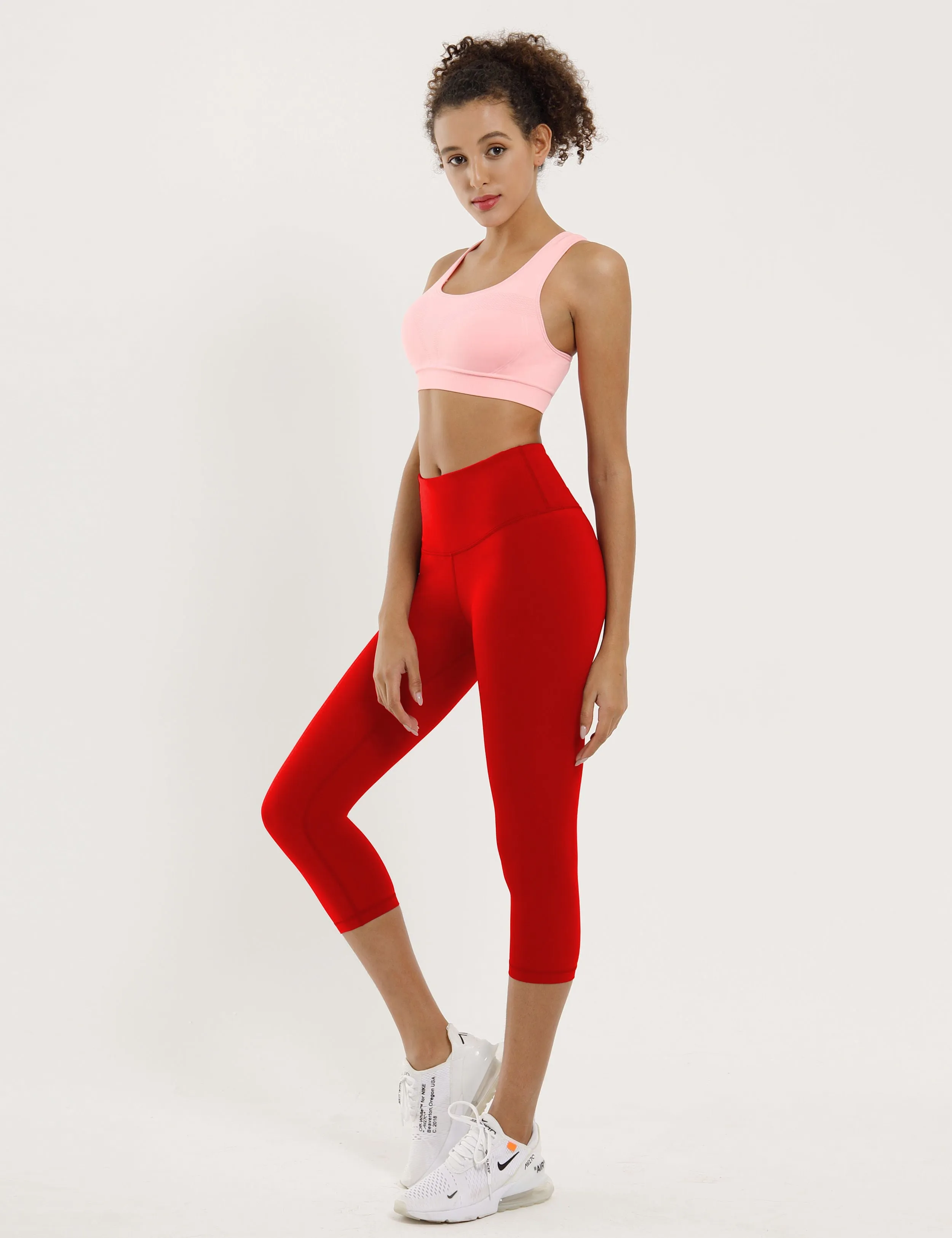 19" High Waist Crop Tight Capris scarlet_Running