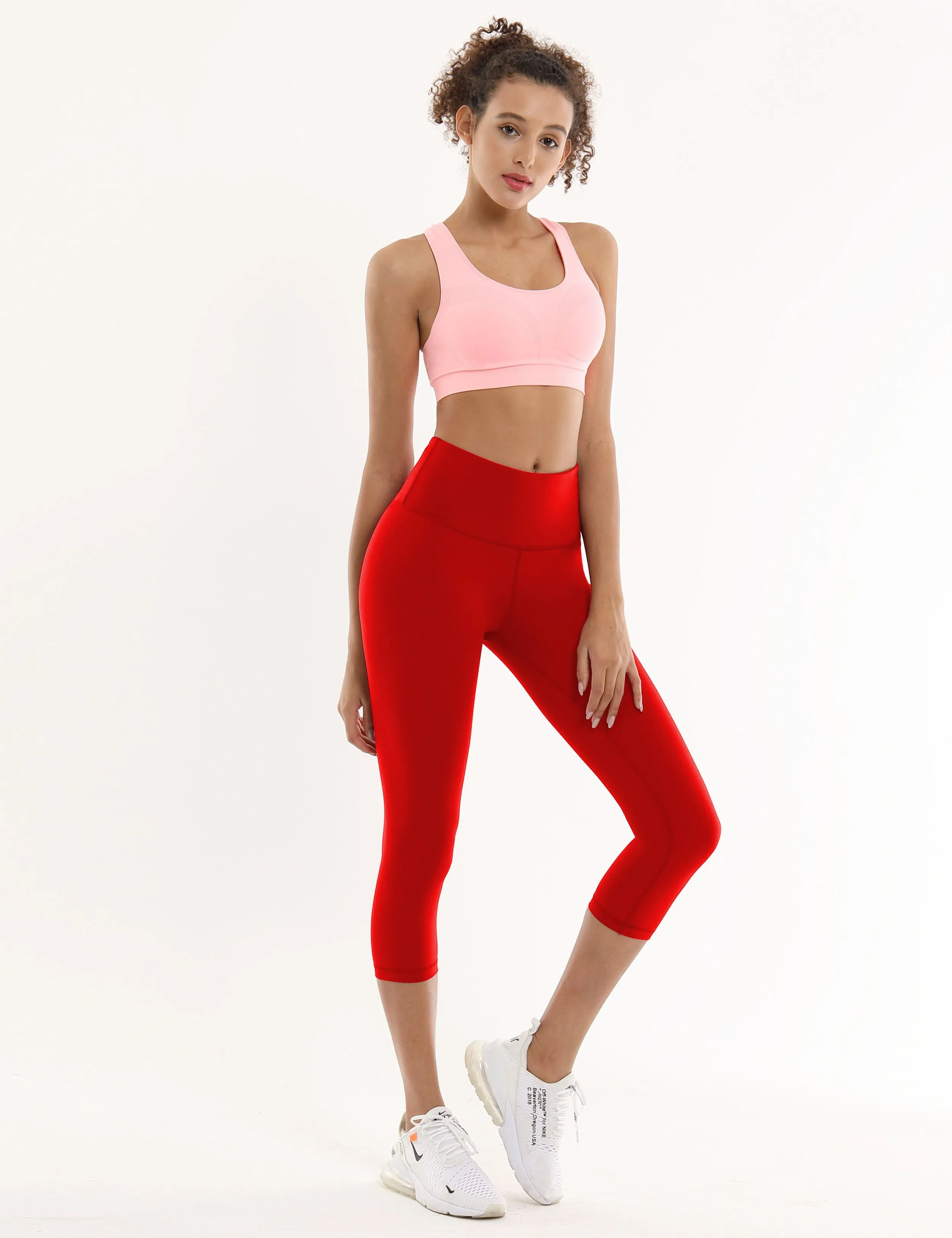 19" High Waist Crop Tight Capris scarlet_Running