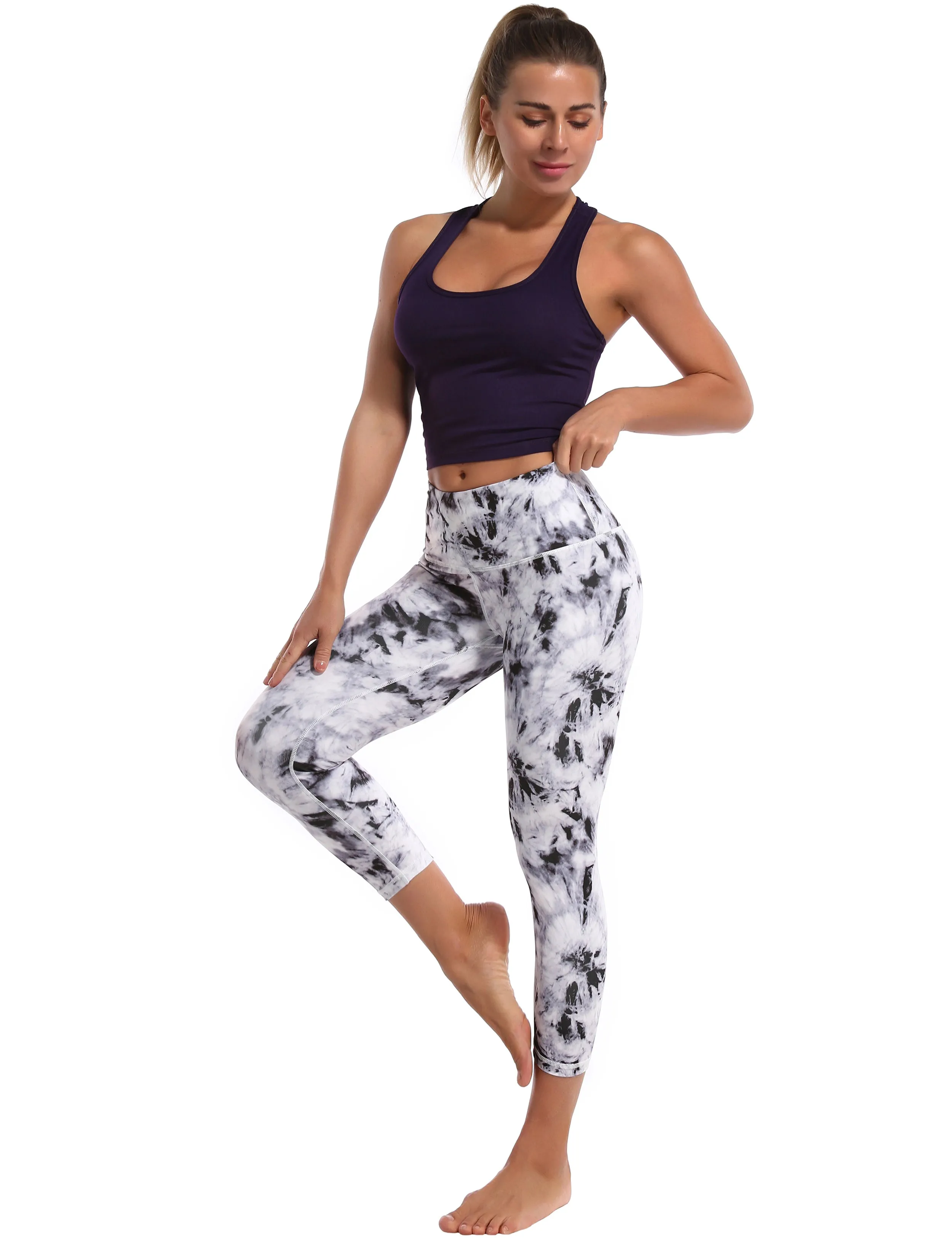 19" High Waist Printed Crop Tight Capris black dandelion_Running