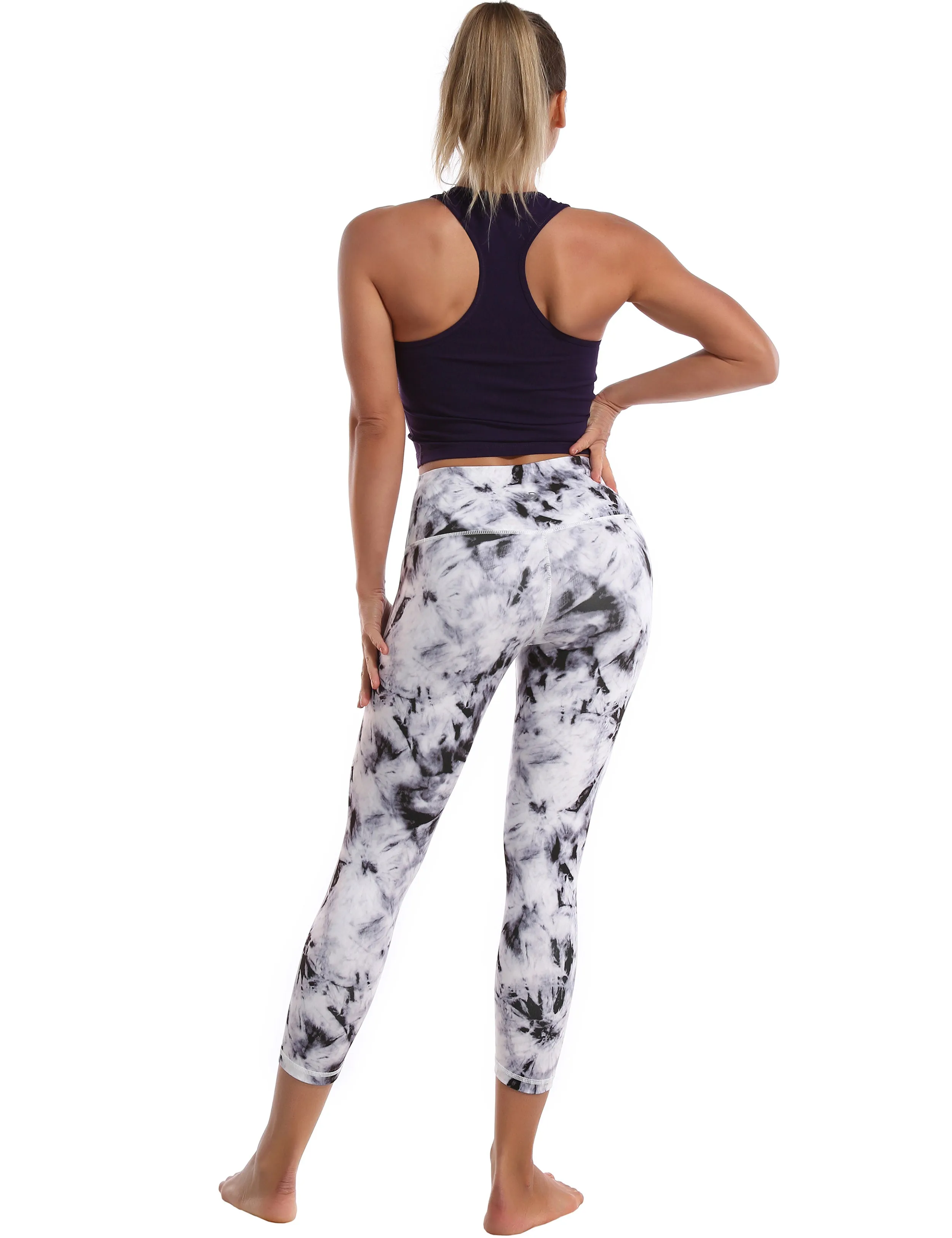 19" High Waist Printed Crop Tight Capris black dandelion_Running