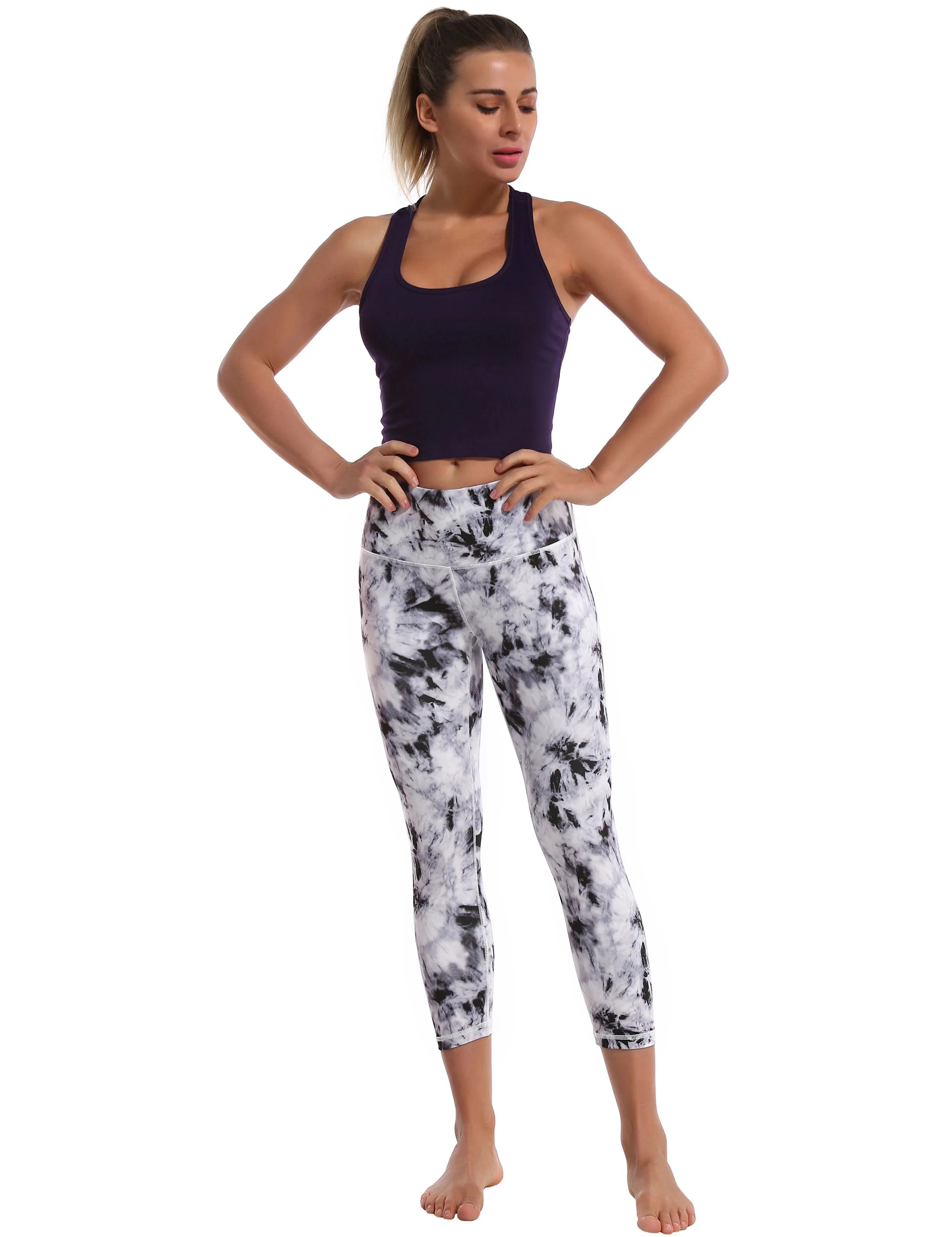 19" High Waist Printed Crop Tight Capris black dandelion_Running
