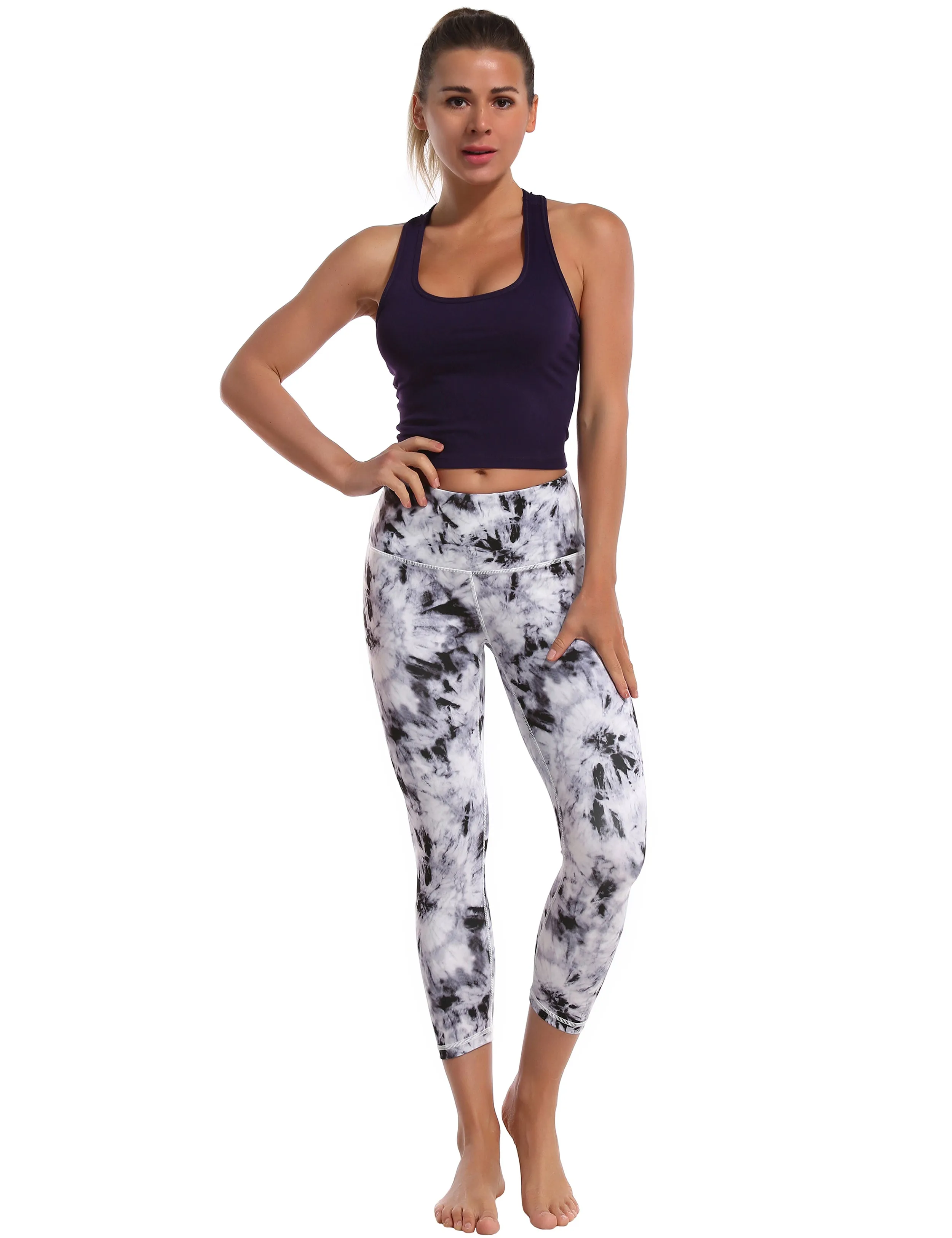 19" High Waist Printed Crop Tight Capris black dandelion_Running