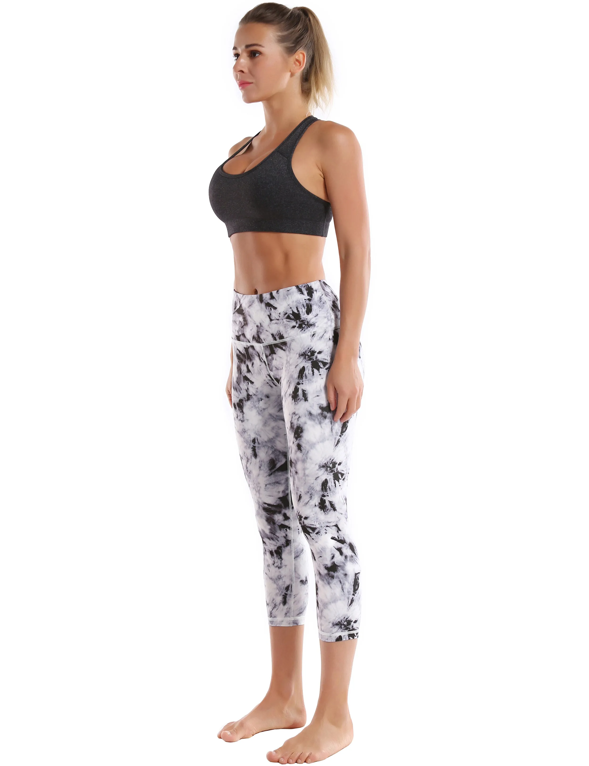 19" High Waist Printed Crop Tight Capris black dandelion_Running