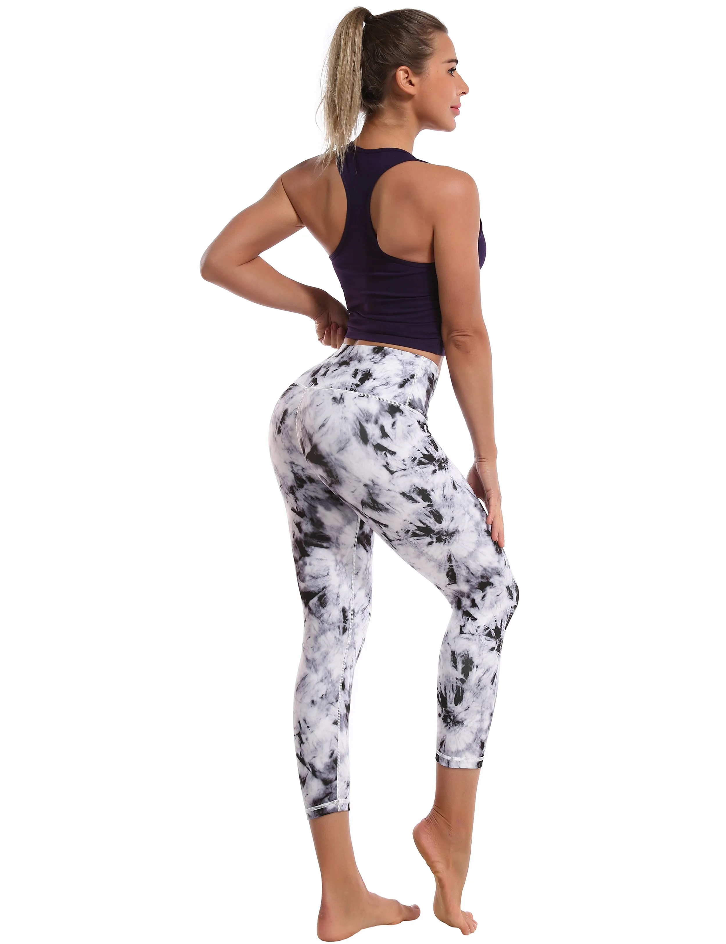 19" High Waist Printed Crop Tight Capris black dandelion_Running