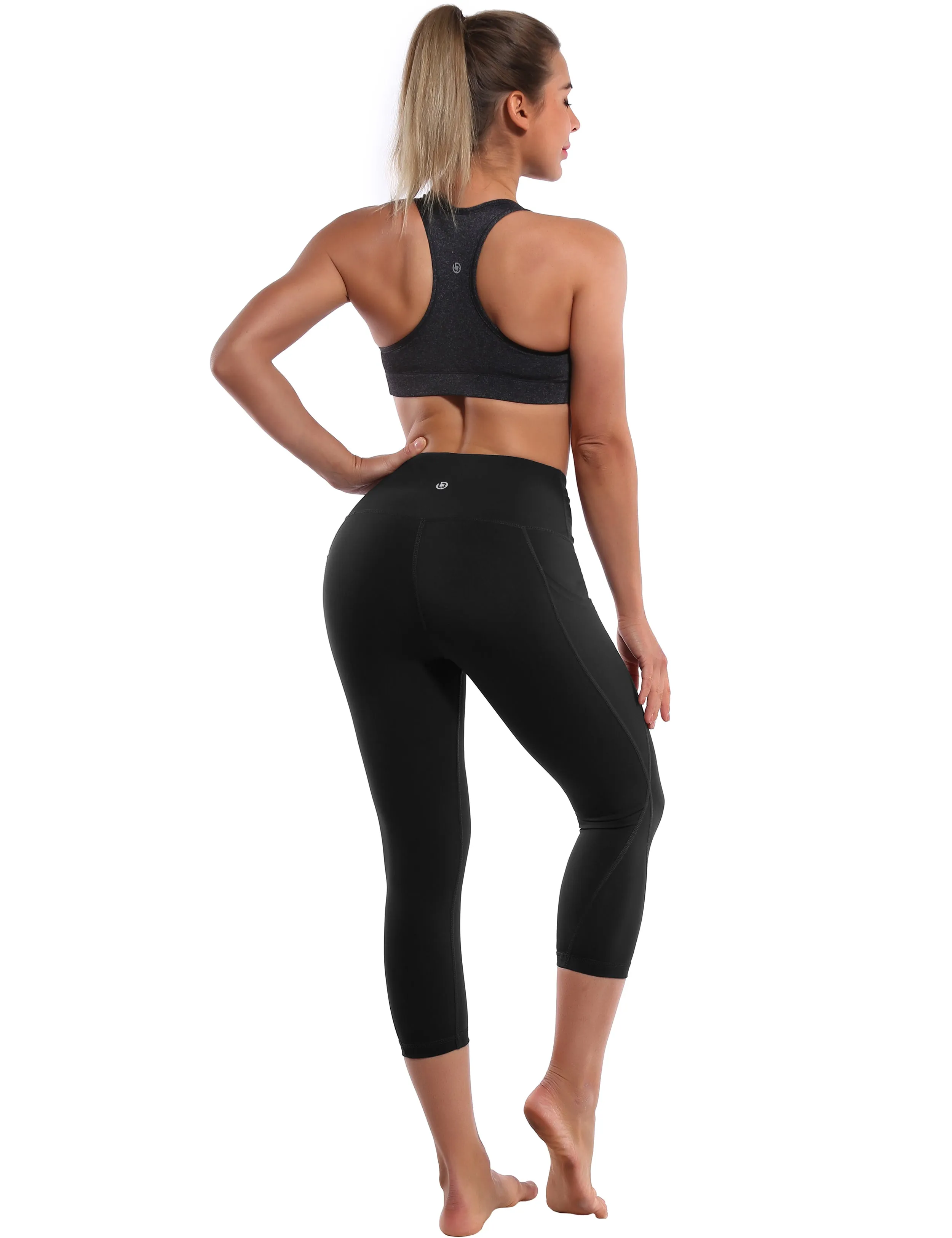 19" High Waist Side Pockets Capris black_Running