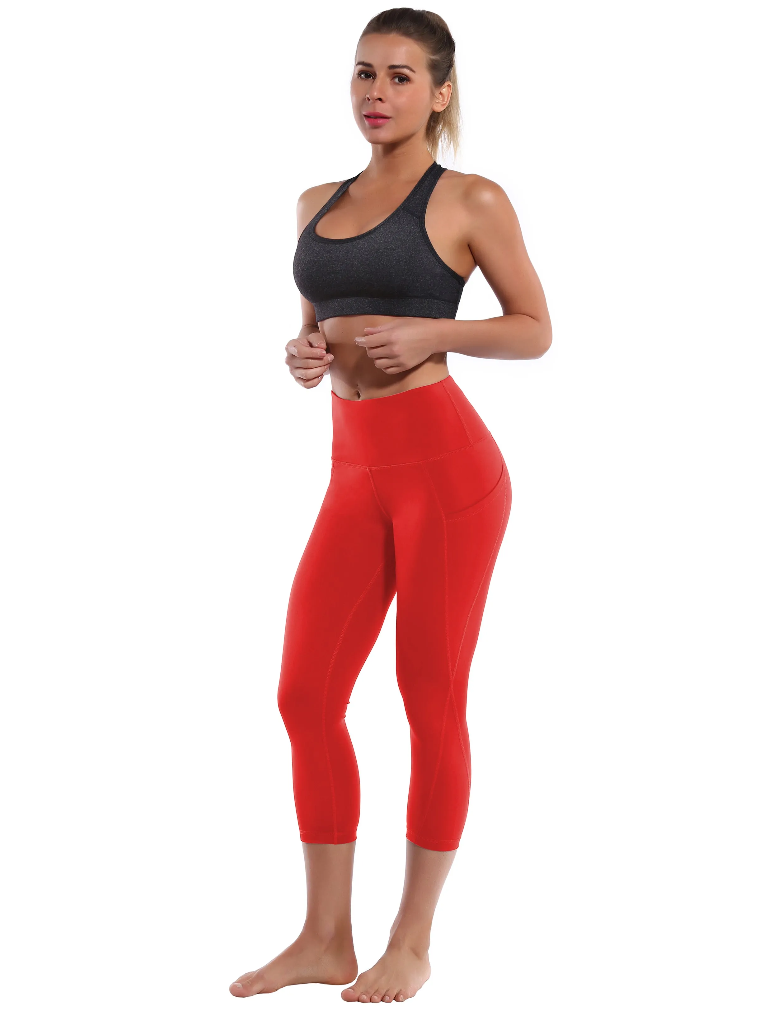 19" High Waist Side Pockets Capris scarlet_Running