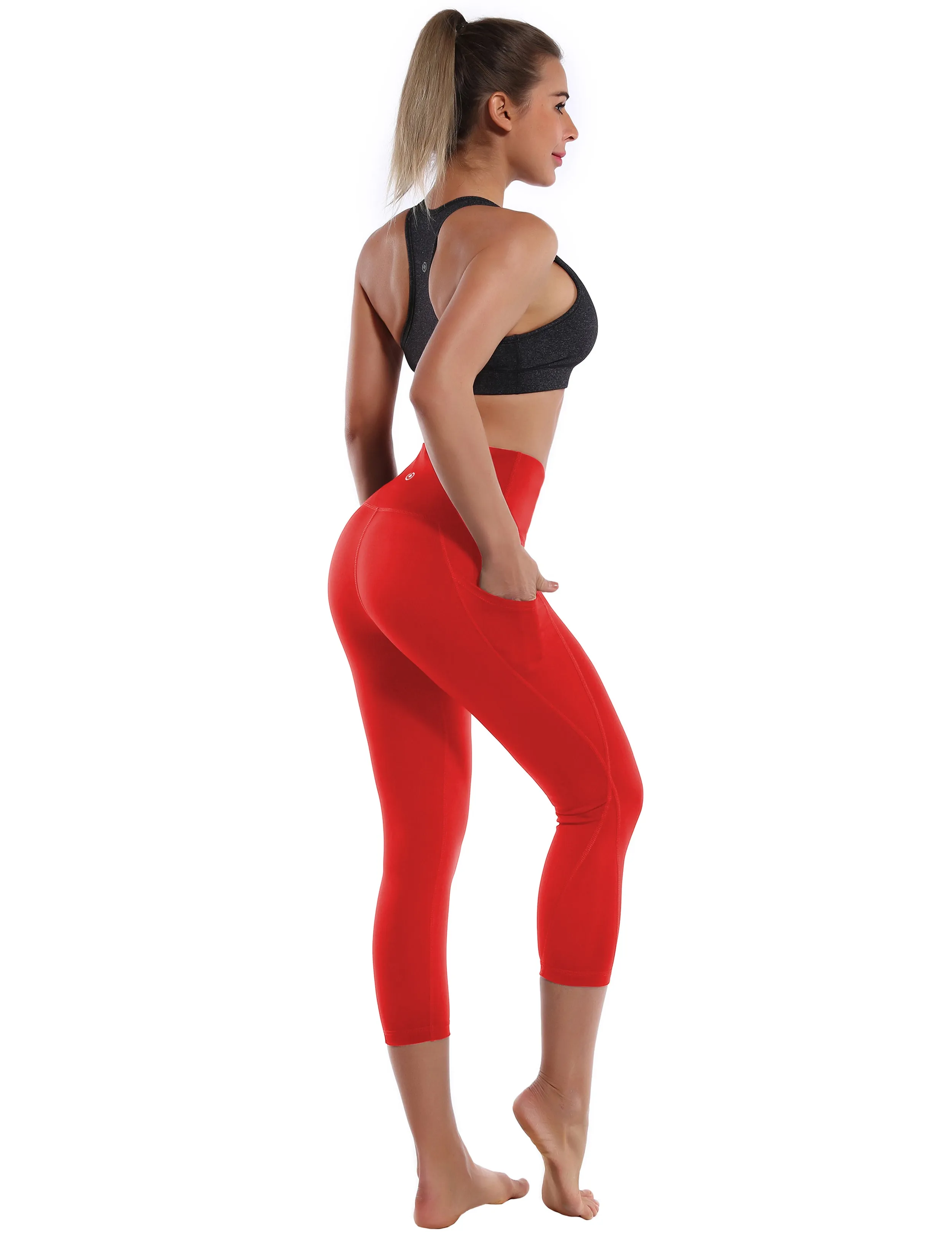 19" High Waist Side Pockets Capris scarlet_Running