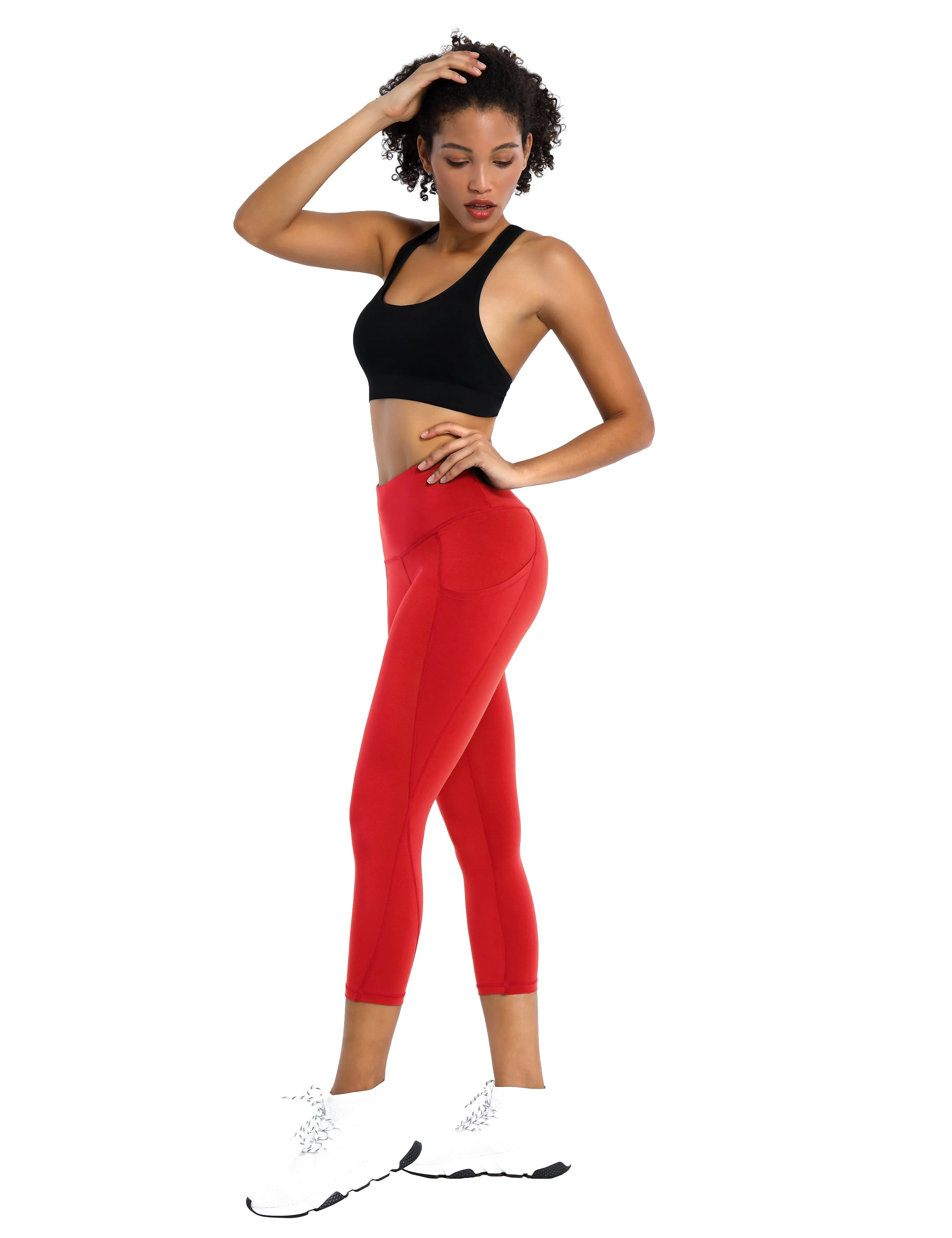 19" High Waist Side Pockets Capris scarlet_Running