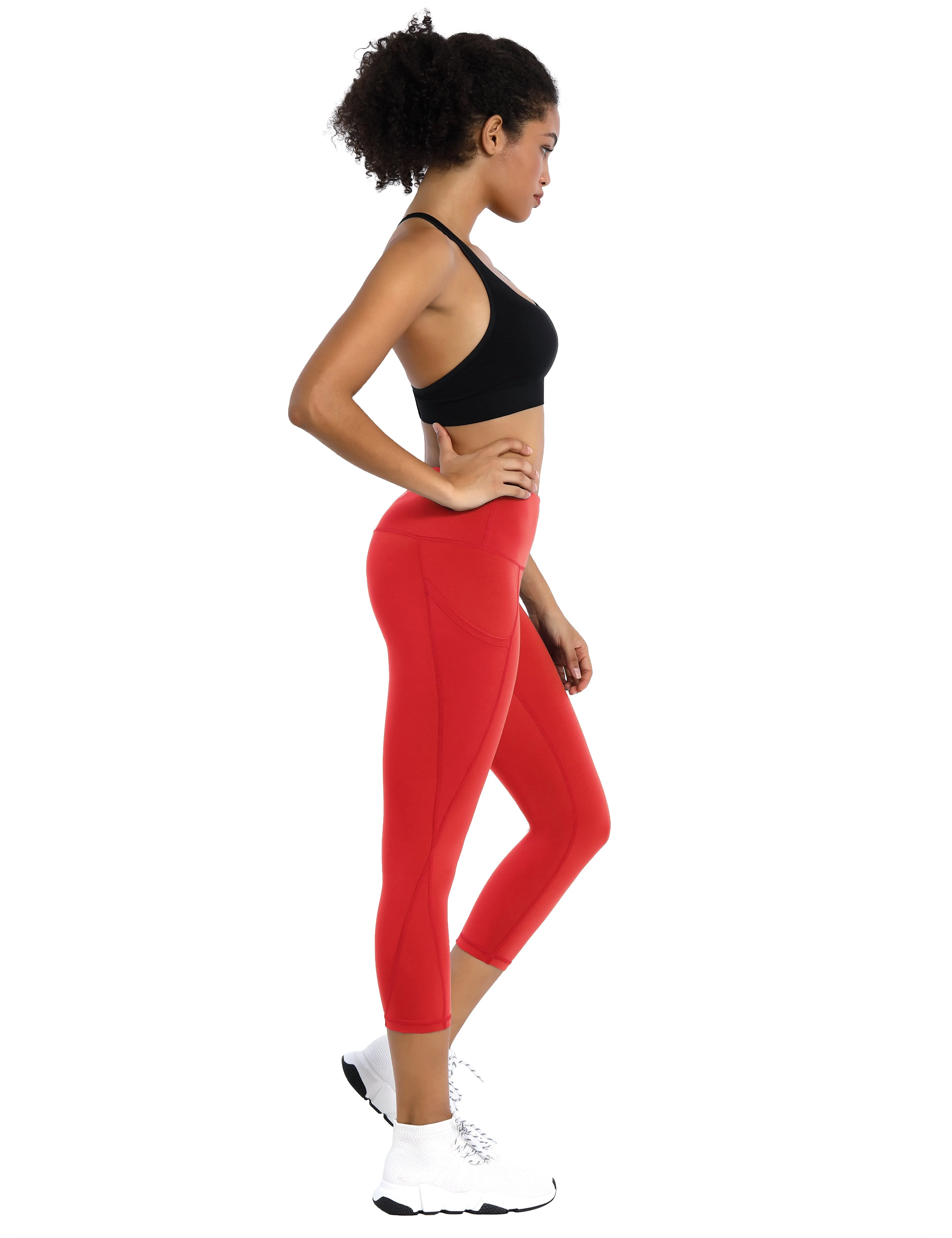 19" High Waist Side Pockets Capris scarlet_Running