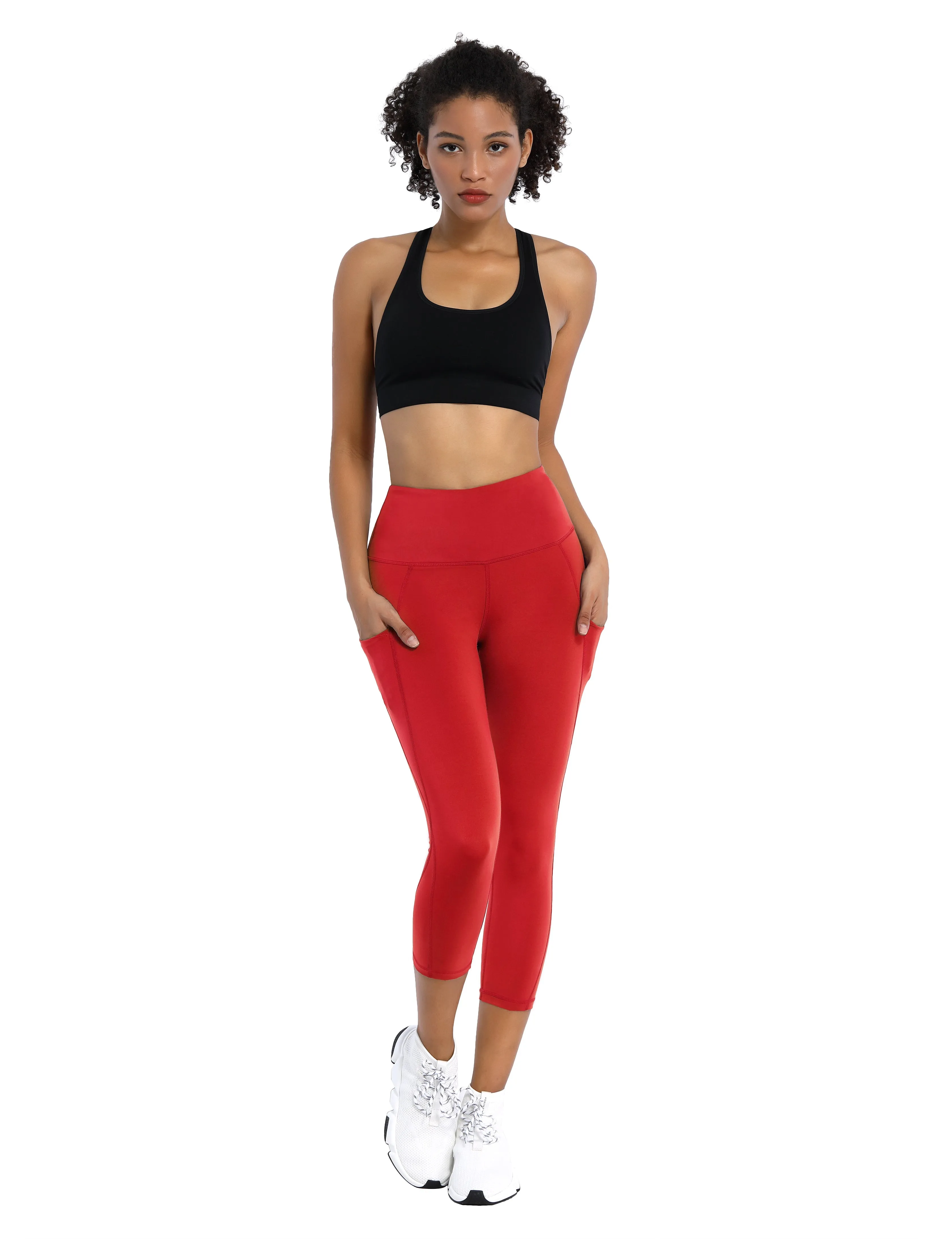 19" High Waist Side Pockets Capris scarlet_Running
