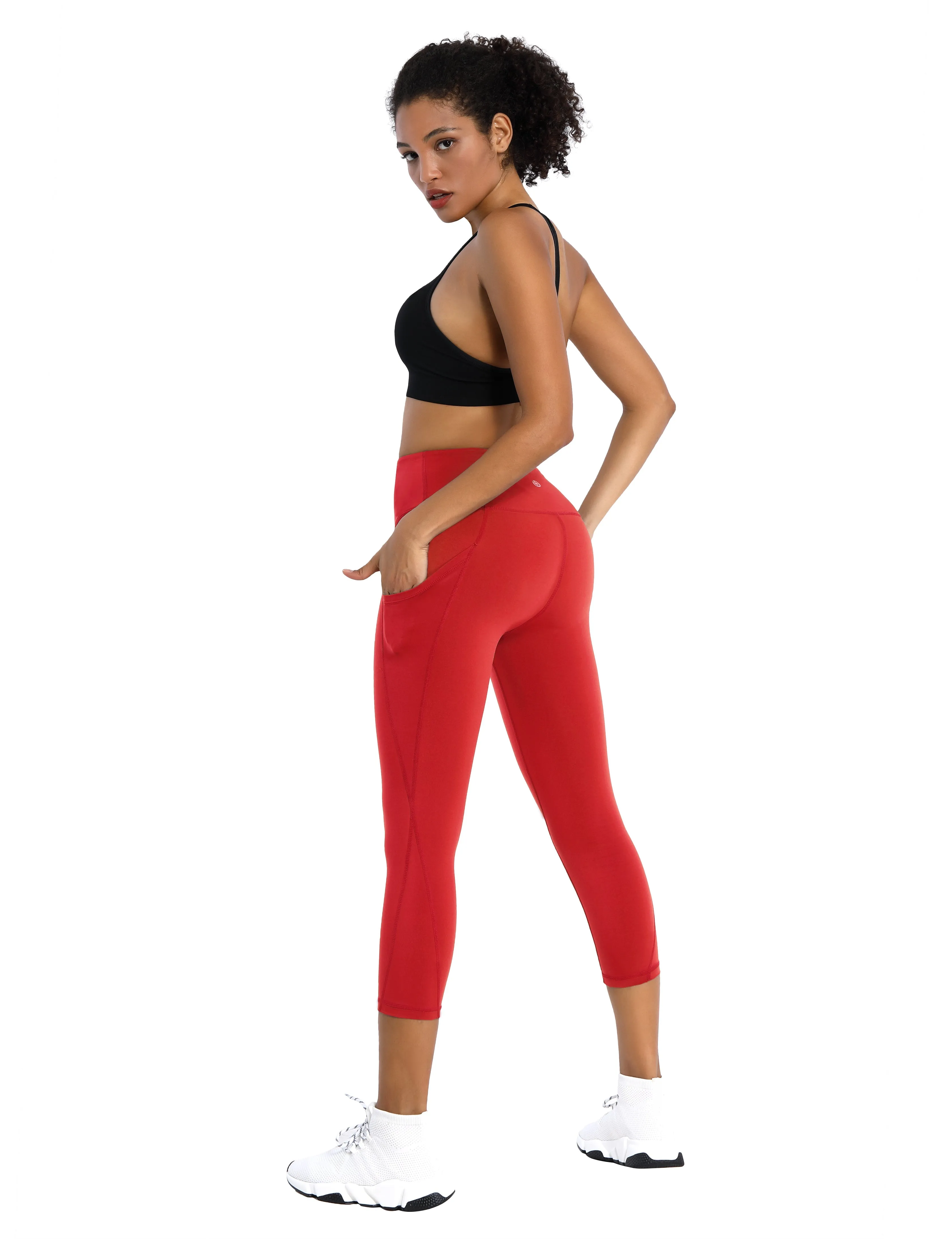 19" High Waist Side Pockets Capris scarlet_Running