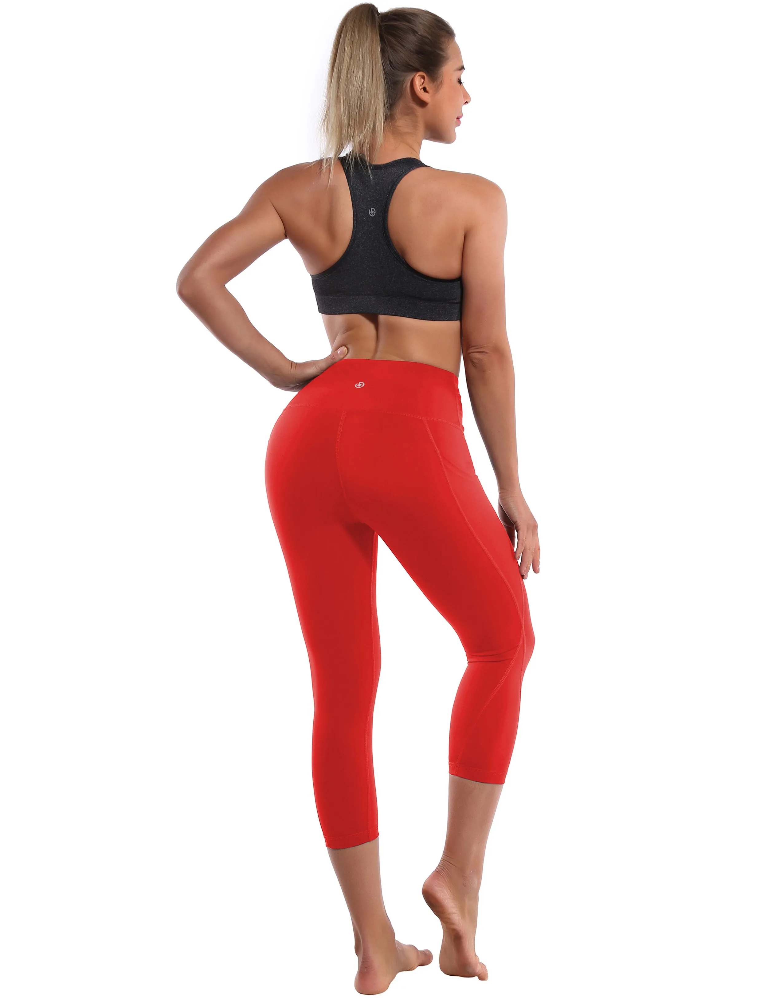 19" High Waist Side Pockets Capris scarlet_Running
