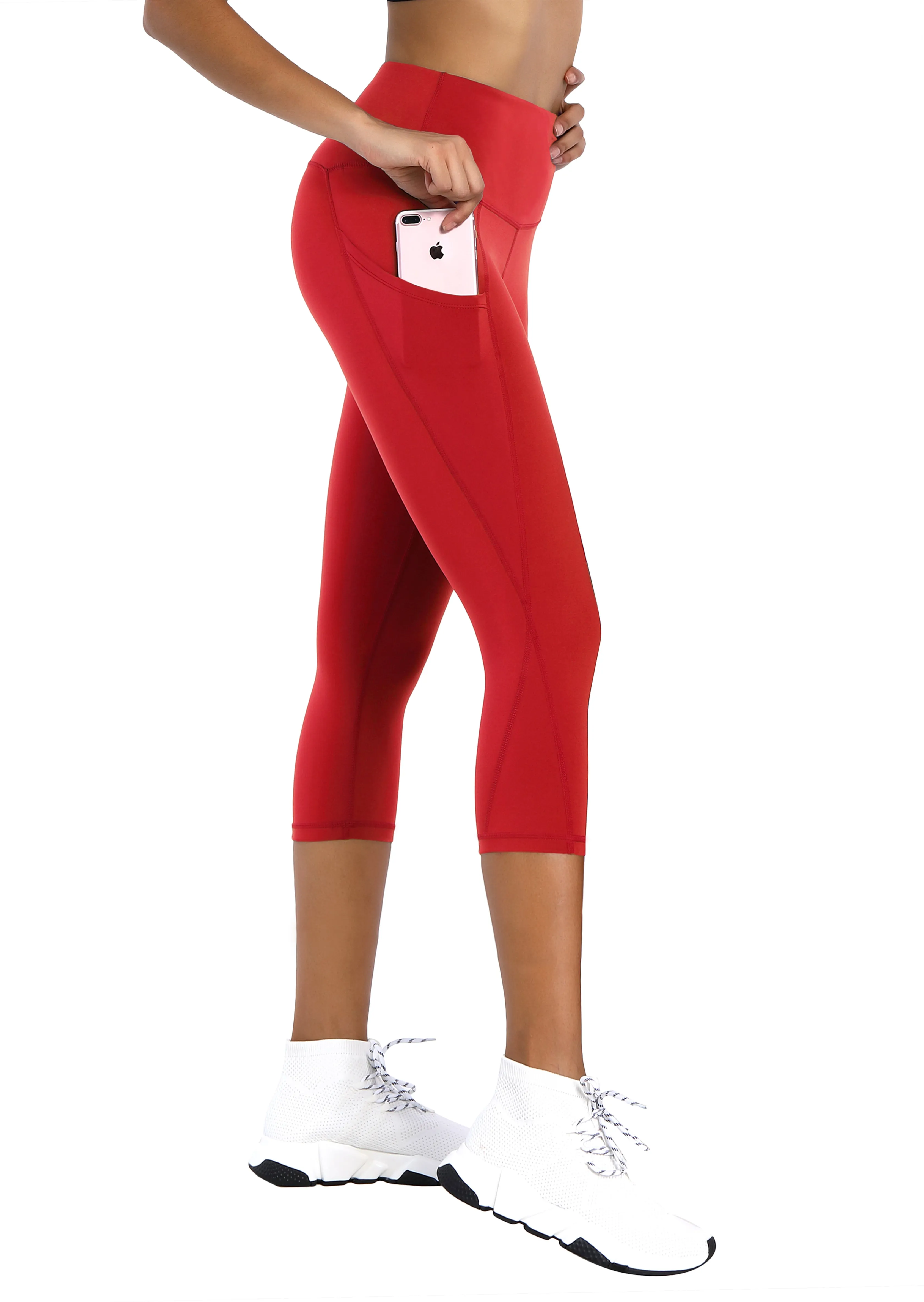 19" High Waist Side Pockets Capris scarlet_Running