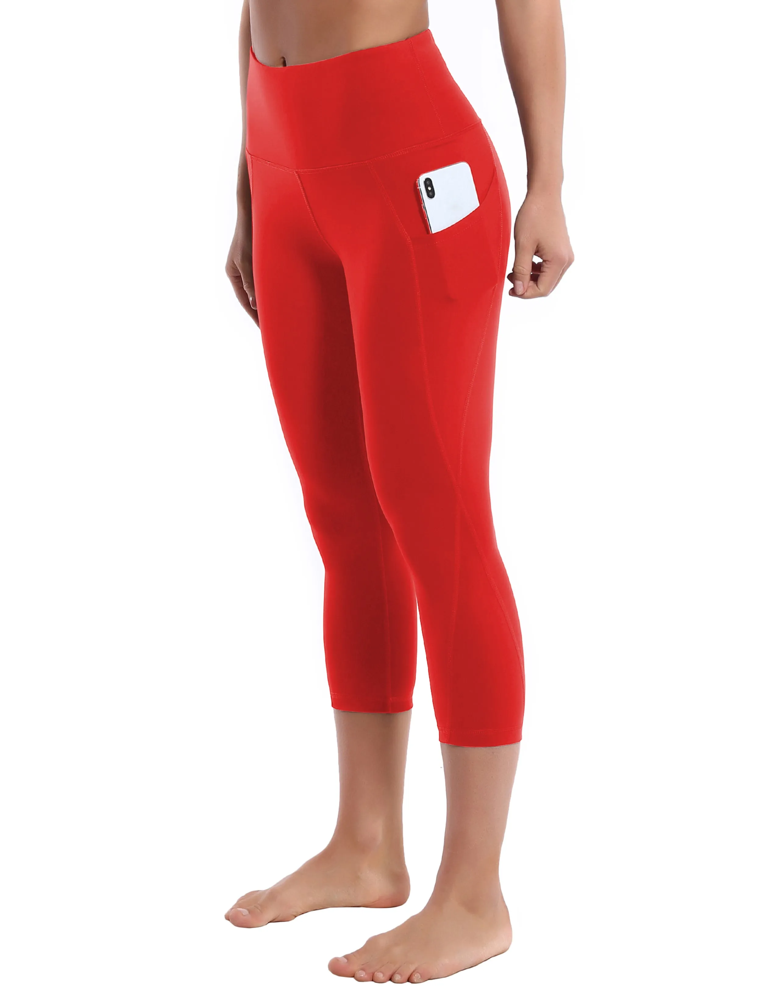 19" High Waist Side Pockets Capris scarlet_Running