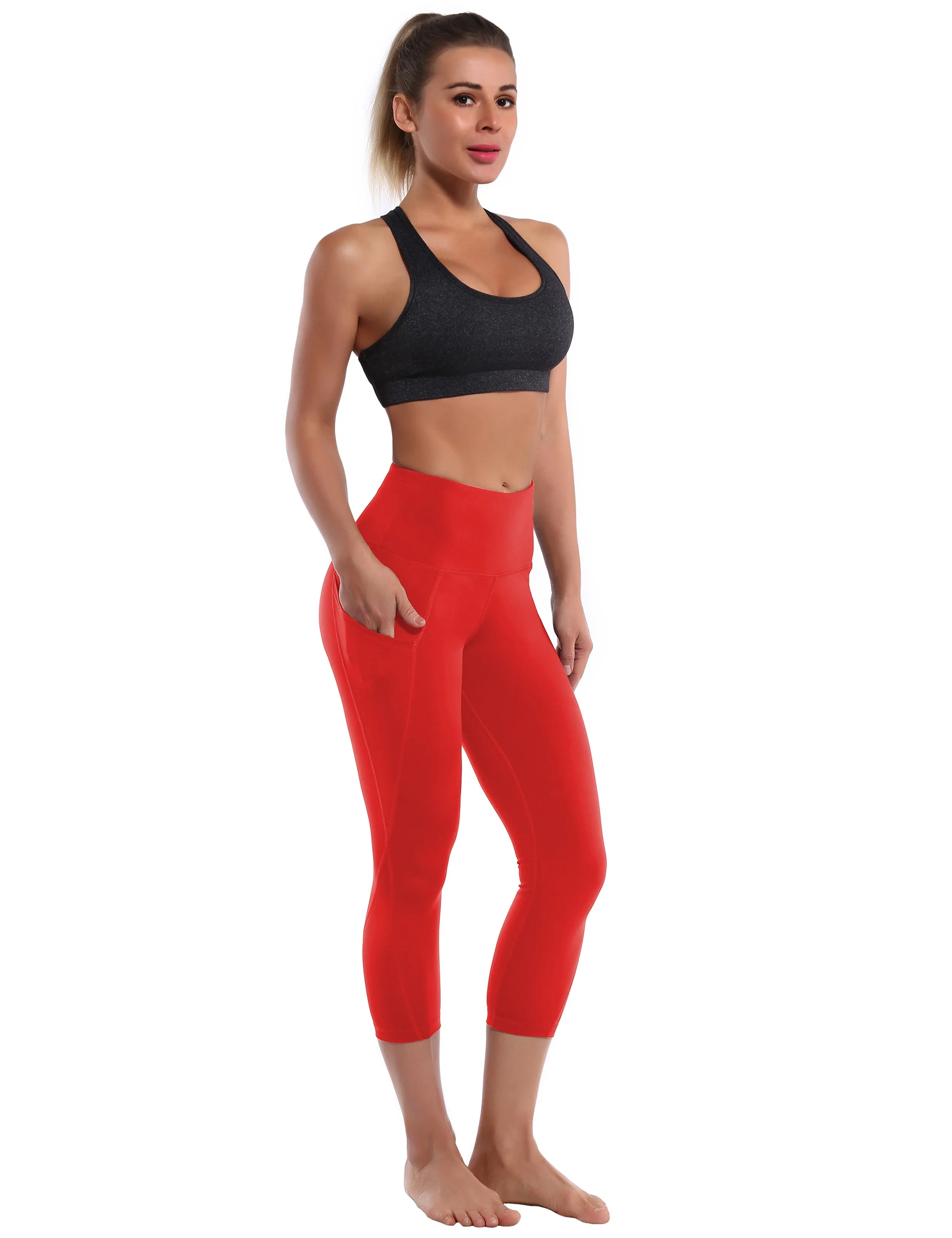 19" High Waist Side Pockets Capris scarlet_Running