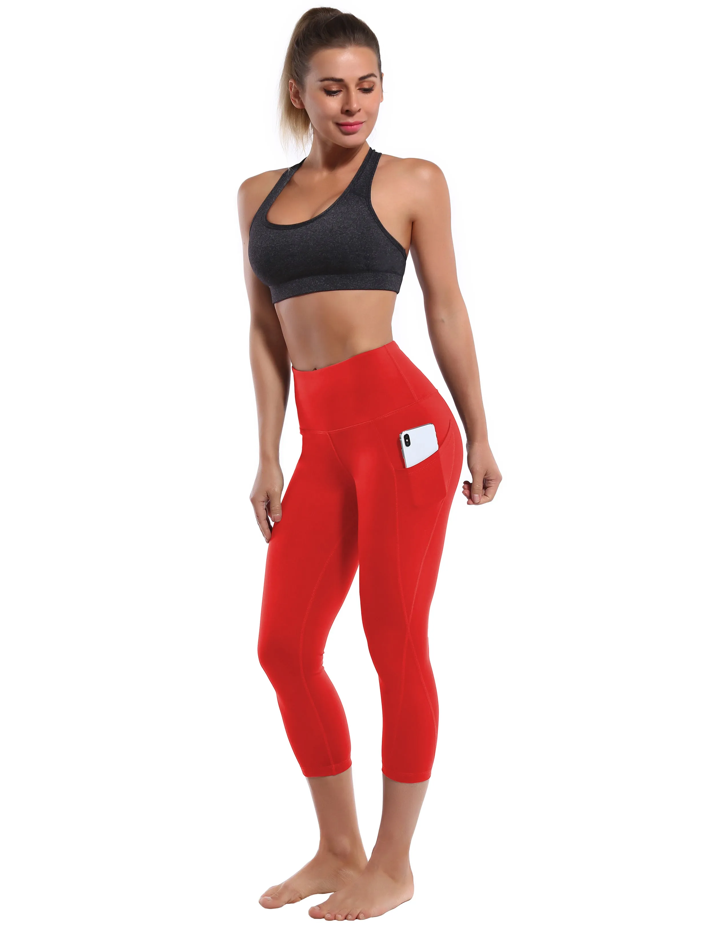 19" High Waist Side Pockets Capris scarlet_Running