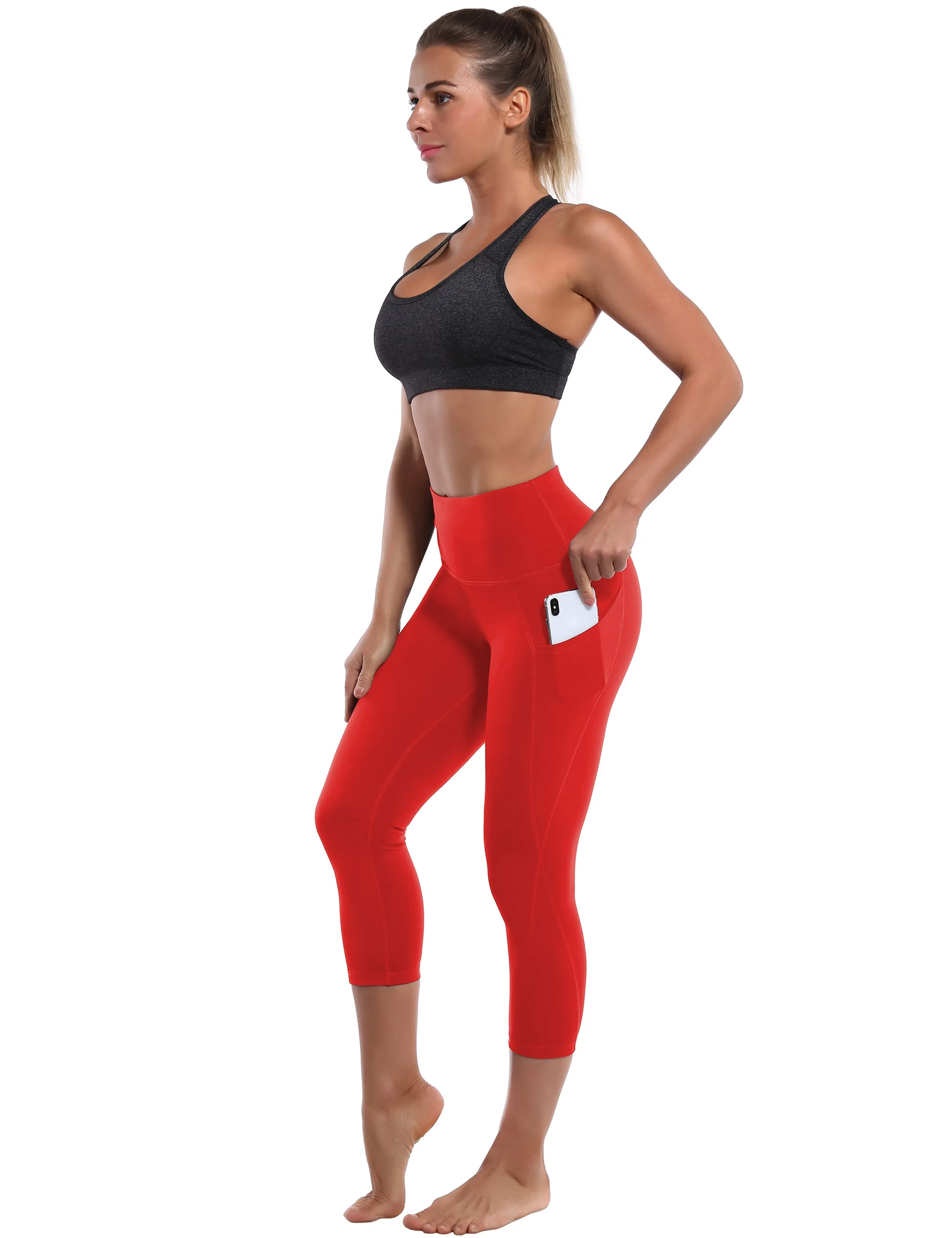 19" High Waist Side Pockets Capris scarlet_Running