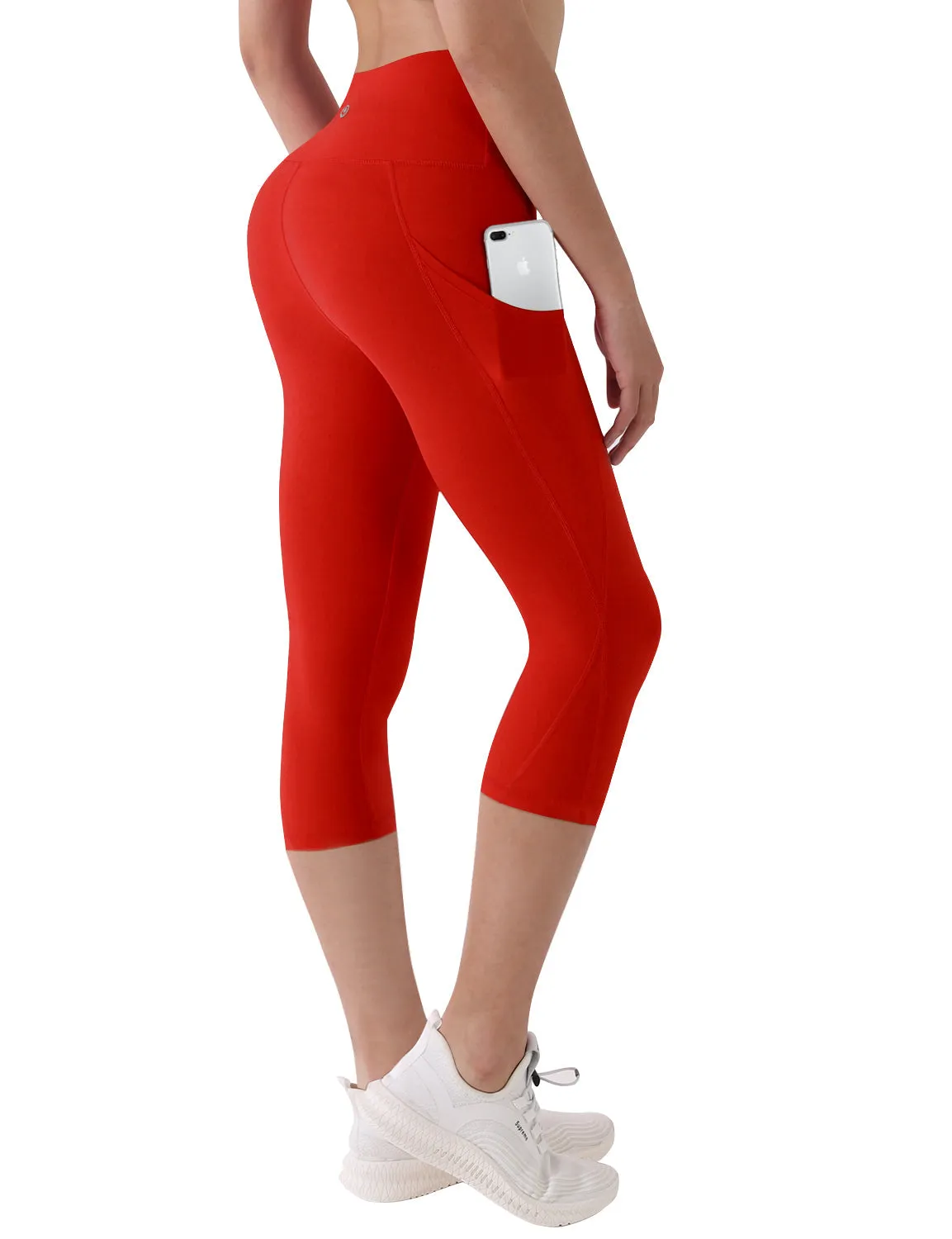 19" High Waist Side Pockets Capris scarlet_Running