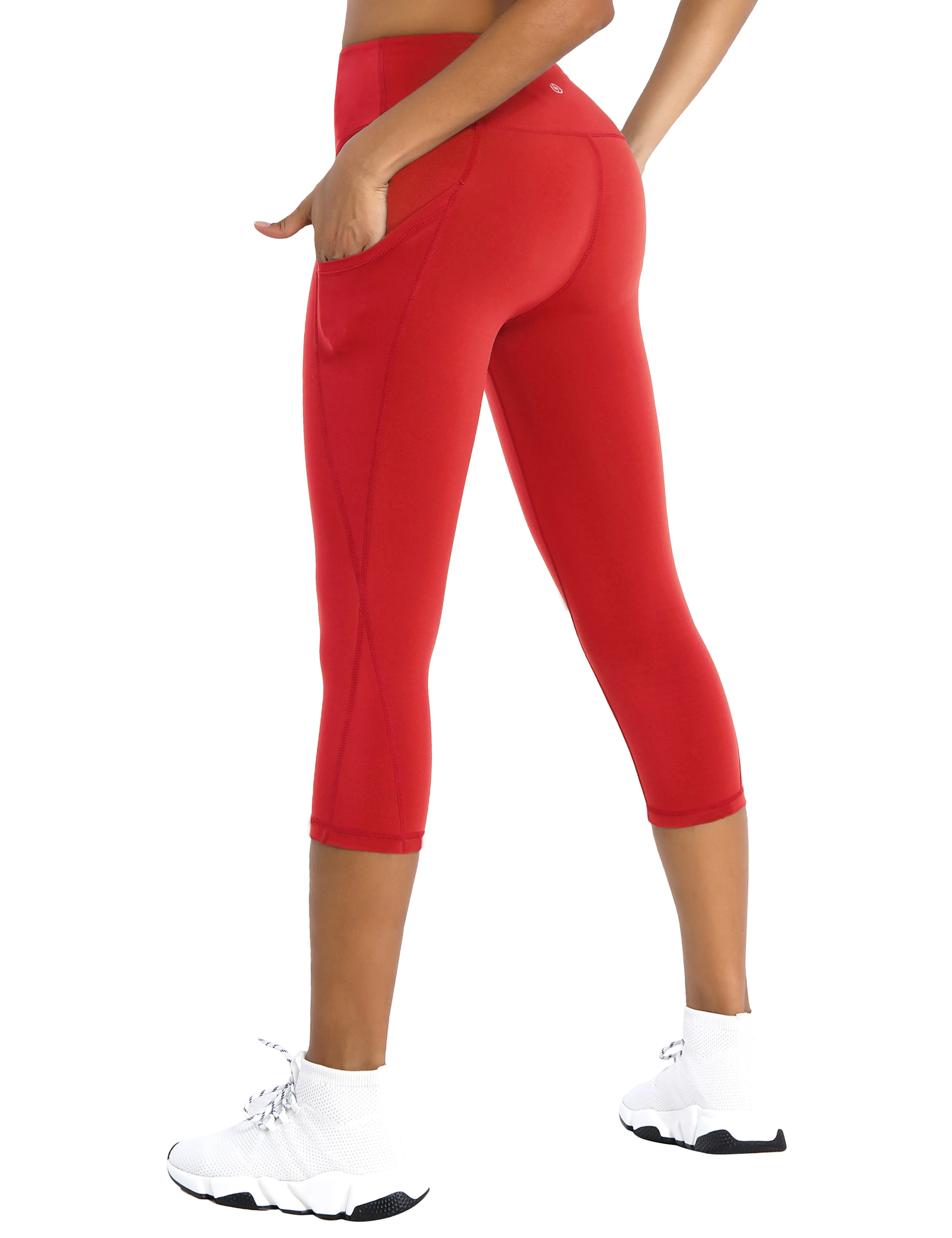 19" High Waist Side Pockets Capris scarlet_Running