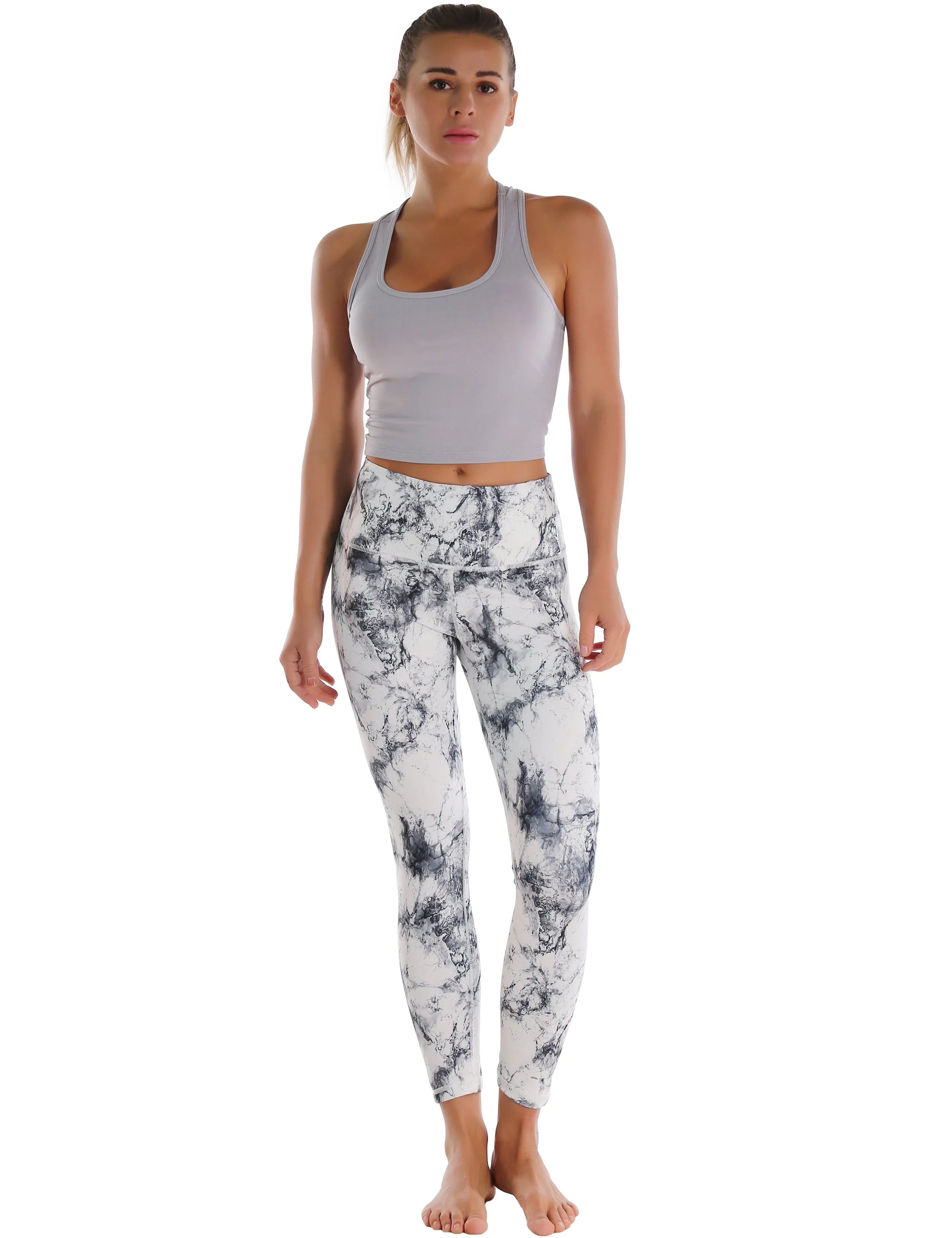22" High Waist Crop Tight Capris arabescato_Running