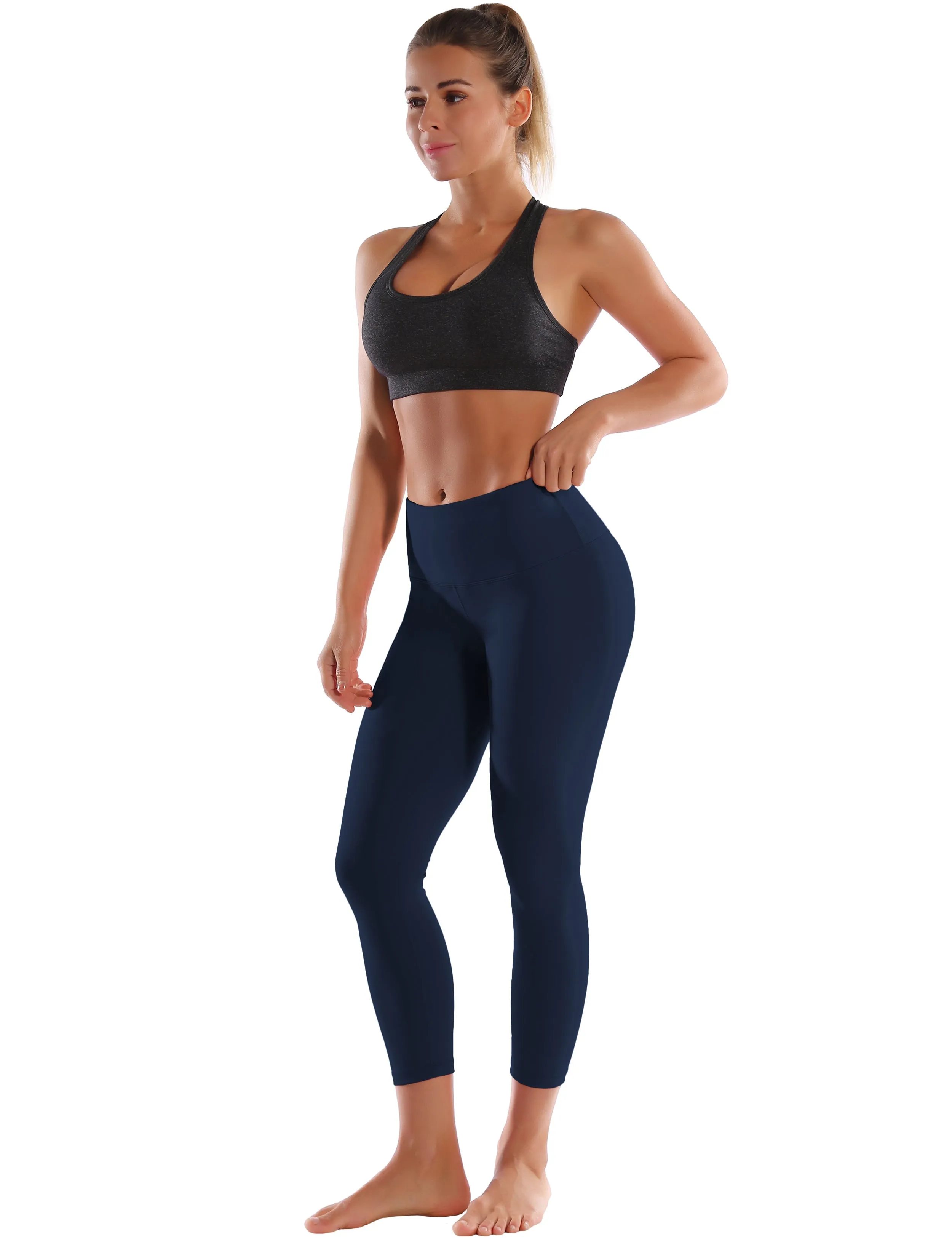 22" High Waist Crop Tight Capris darknavy_Running