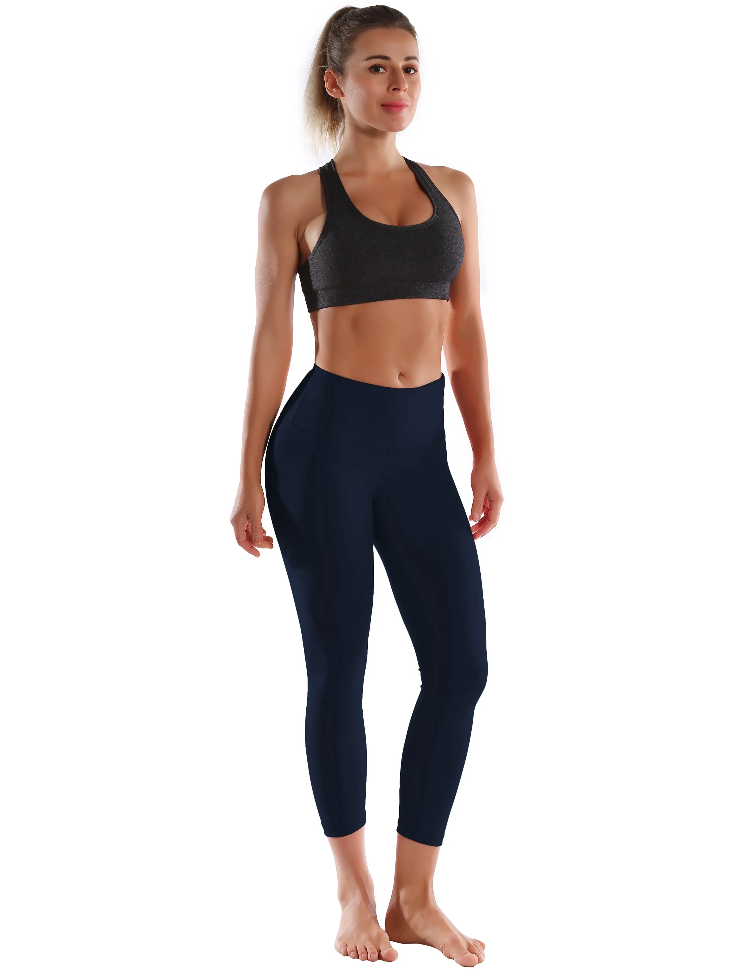 22" High Waist Crop Tight Capris darknavy_Running