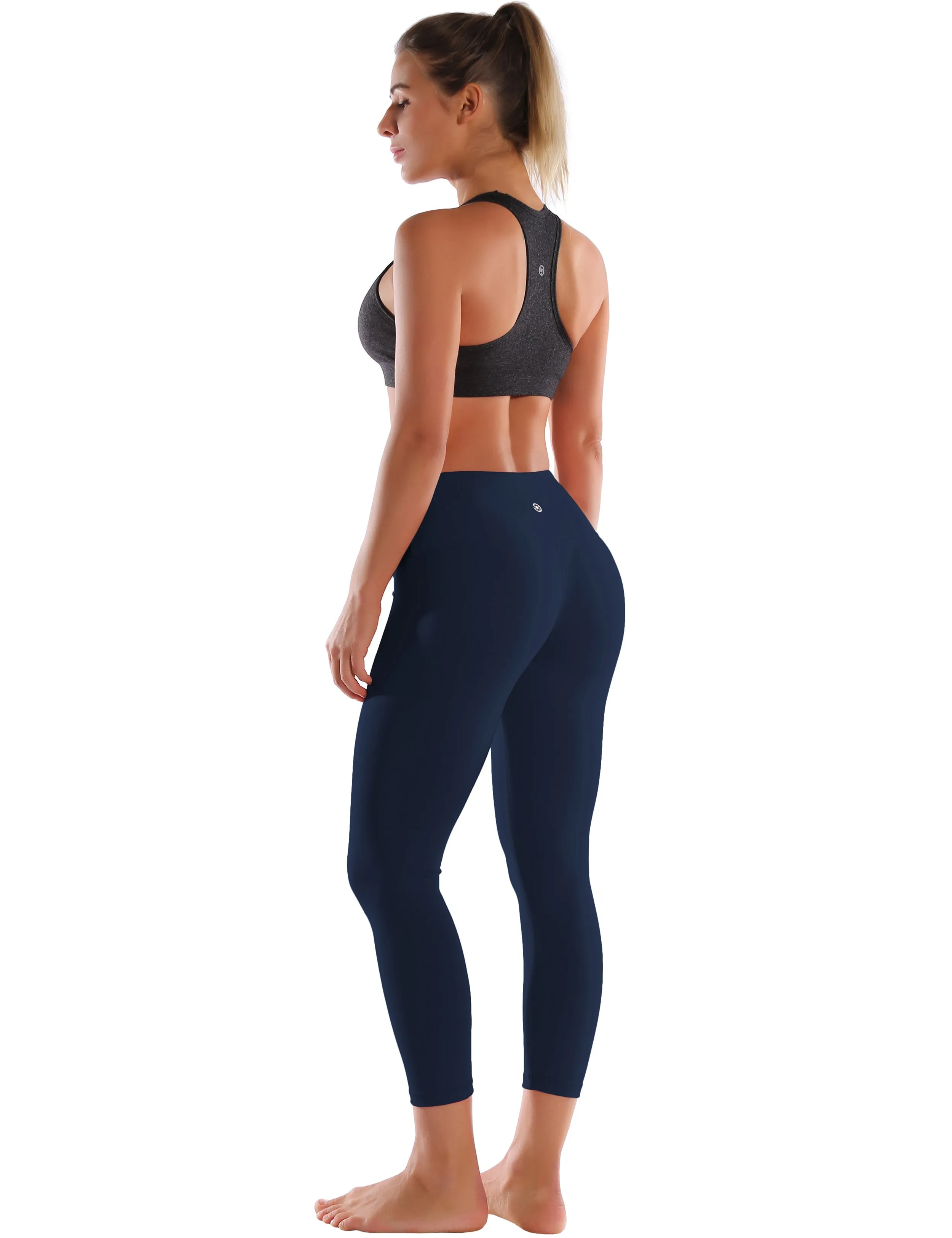 22" High Waist Crop Tight Capris darknavy_Running