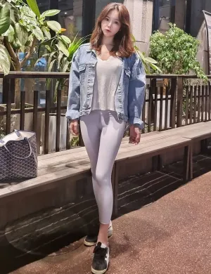 22" High Waist Crop Tight Capris lightgray ins_Running