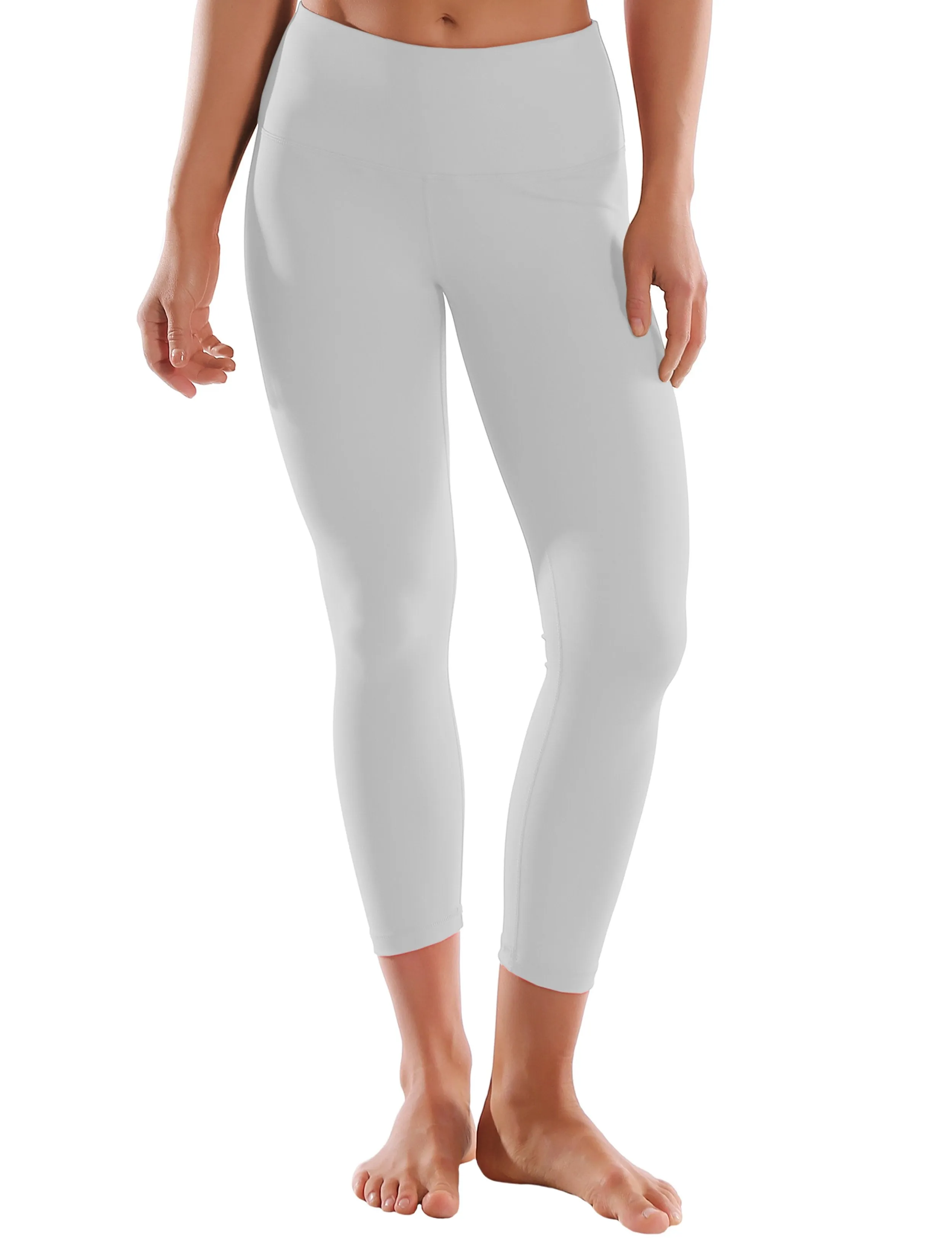22" High Waist Crop Tight Capris lightgray ins_Running