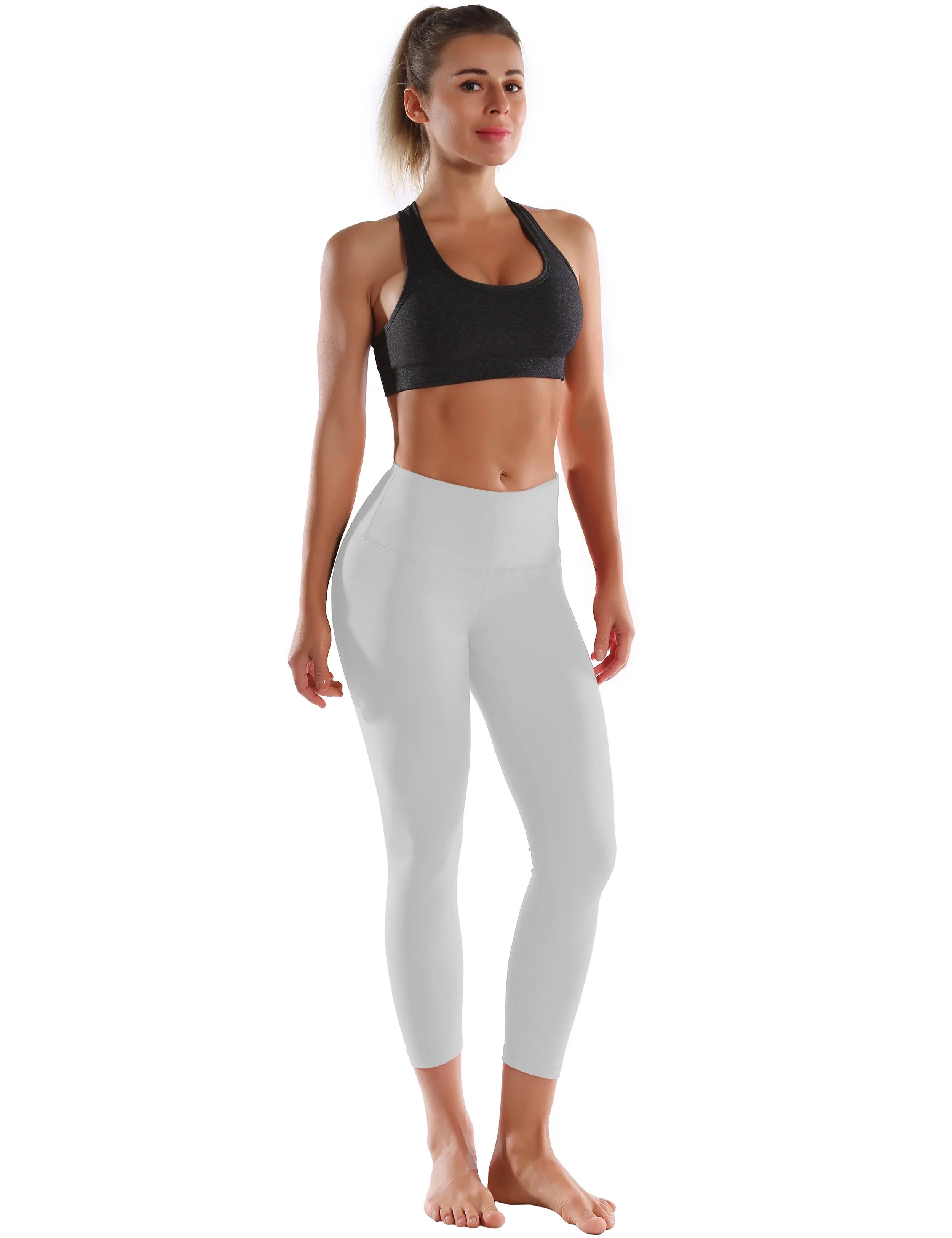 22" High Waist Crop Tight Capris lightgray ins_Running