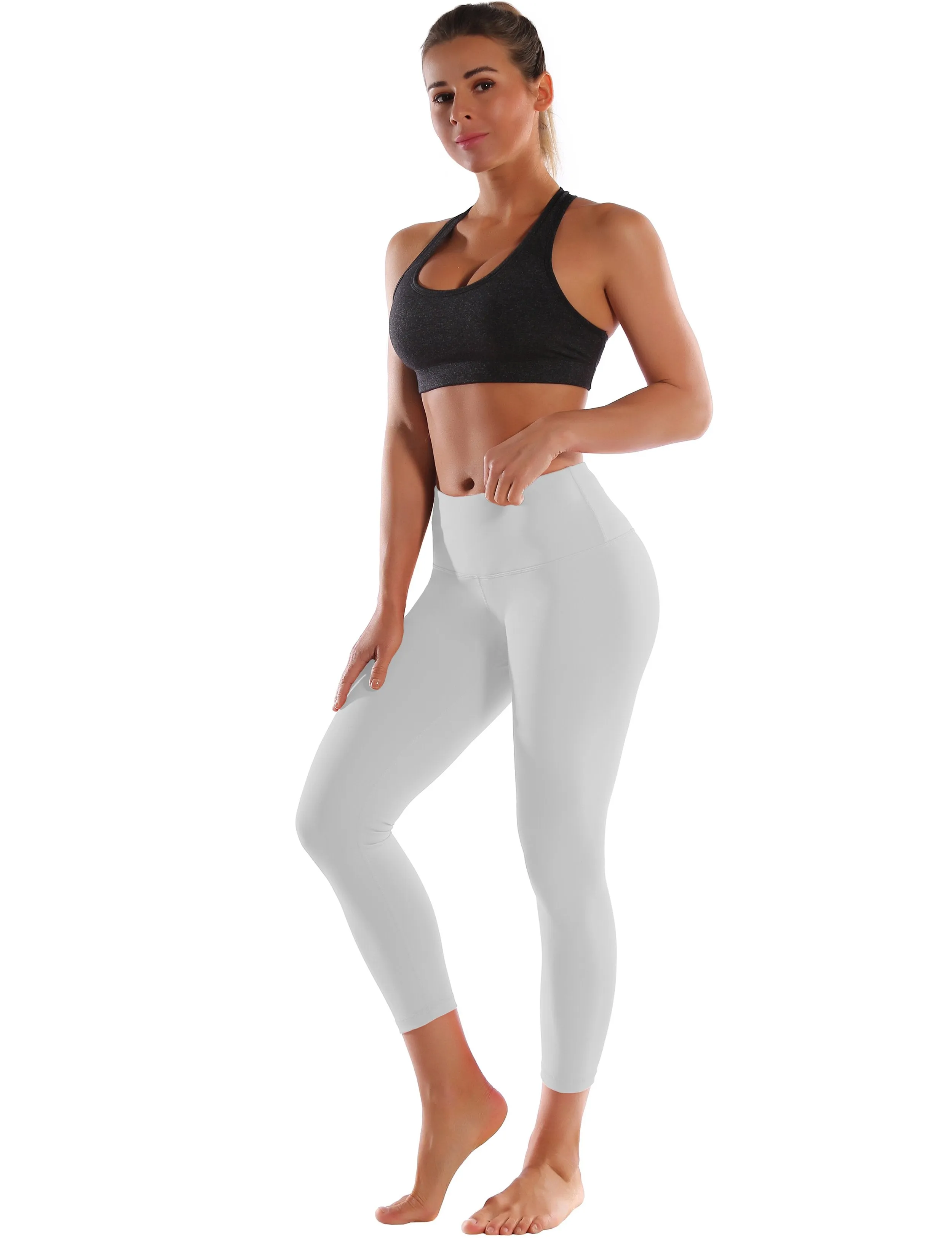 22" High Waist Crop Tight Capris lightgray ins_Running