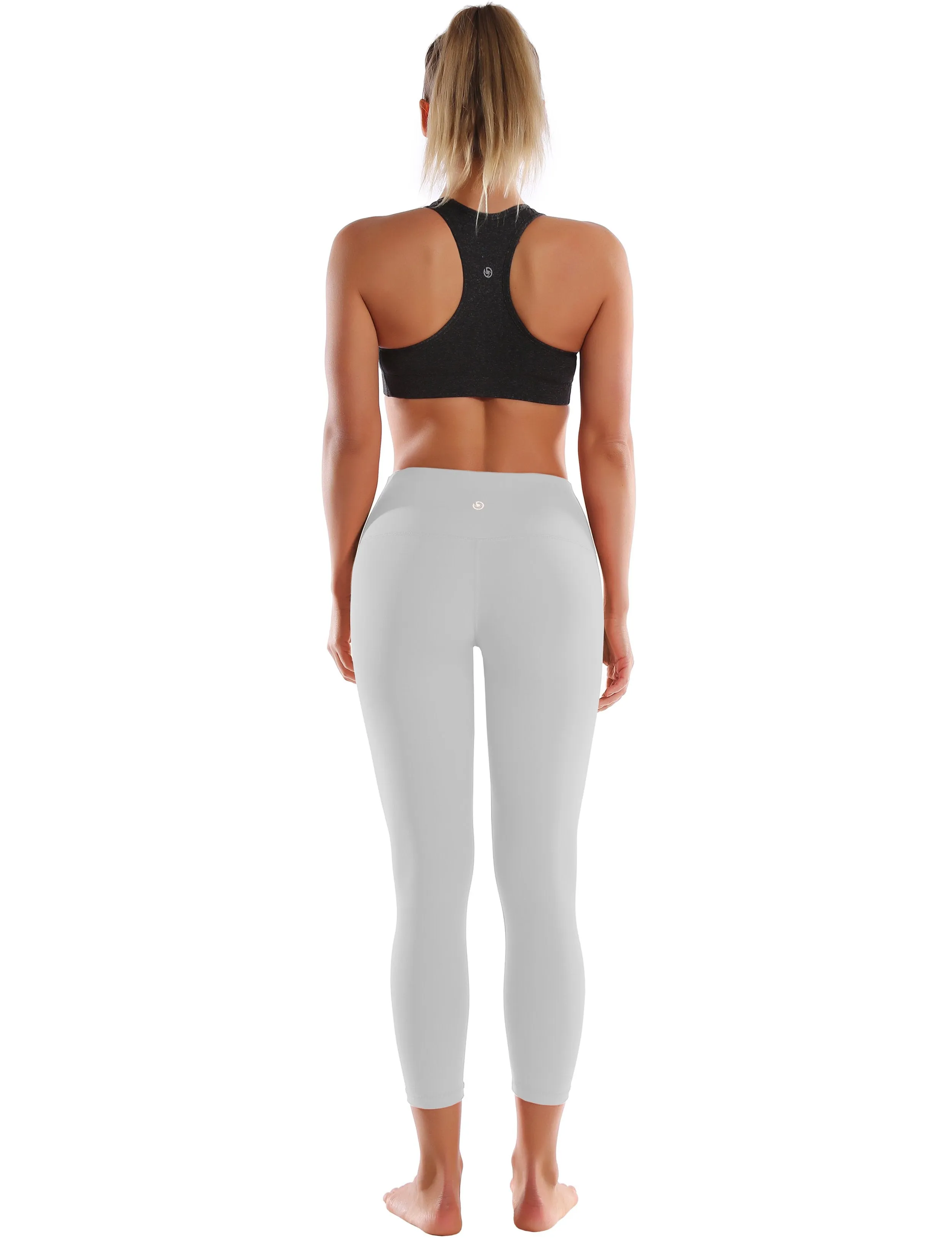 22" High Waist Crop Tight Capris lightgray ins_Running