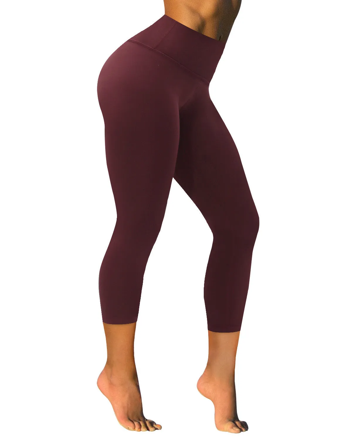 22" High Waist Crop Tight Capris mahoganymaroon_Running