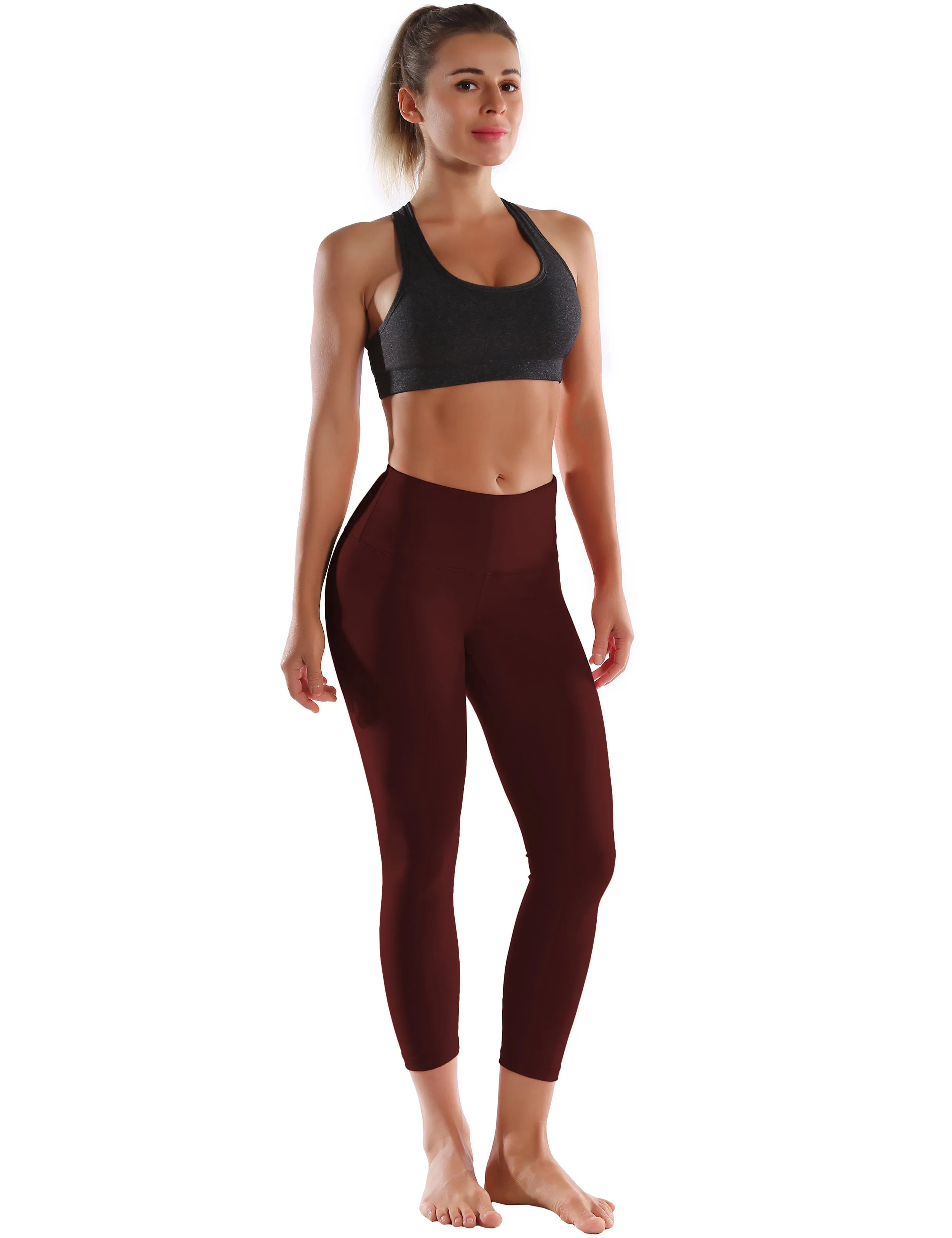22" High Waist Crop Tight Capris mahoganymaroon_Running