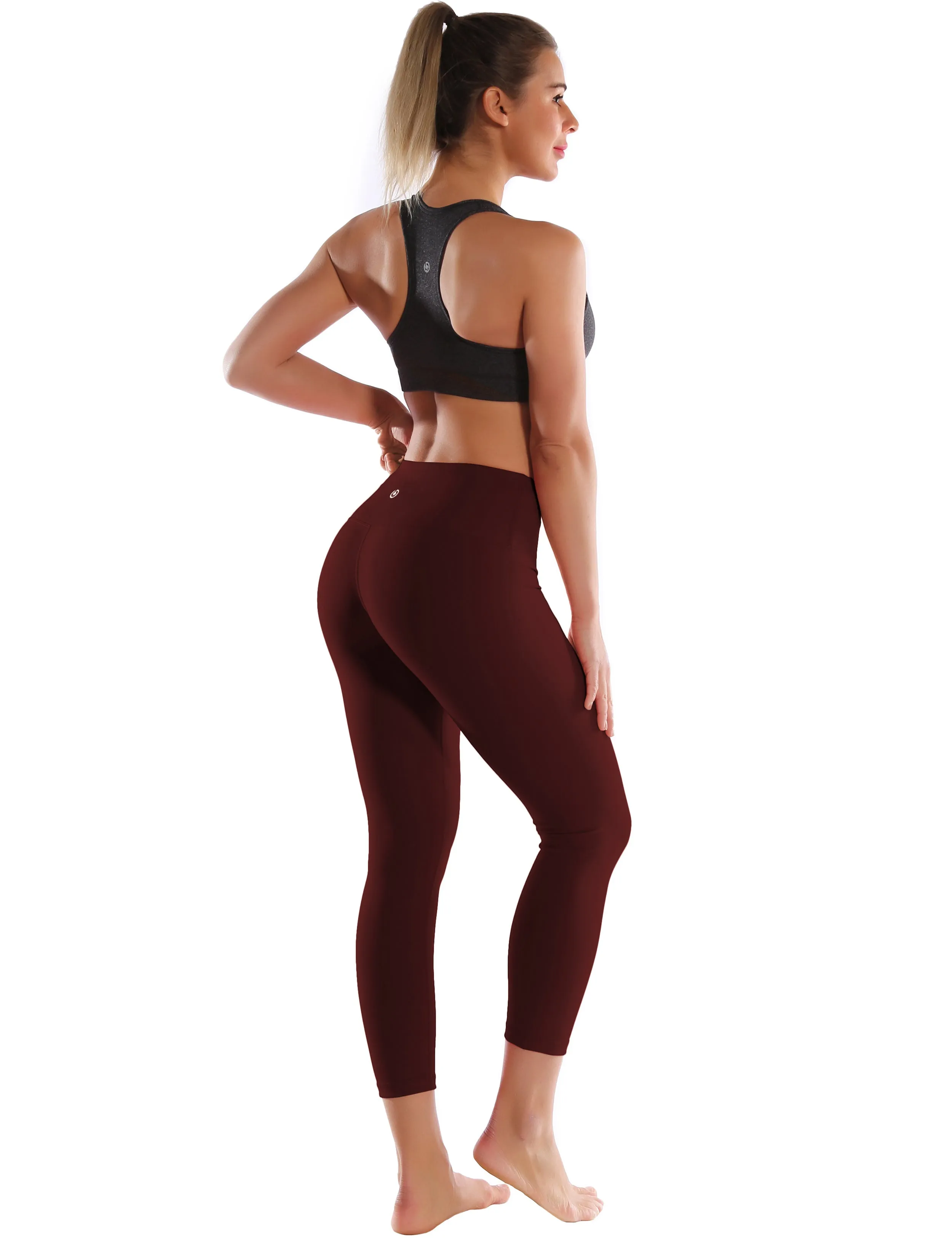 22" High Waist Crop Tight Capris mahoganymaroon_Running