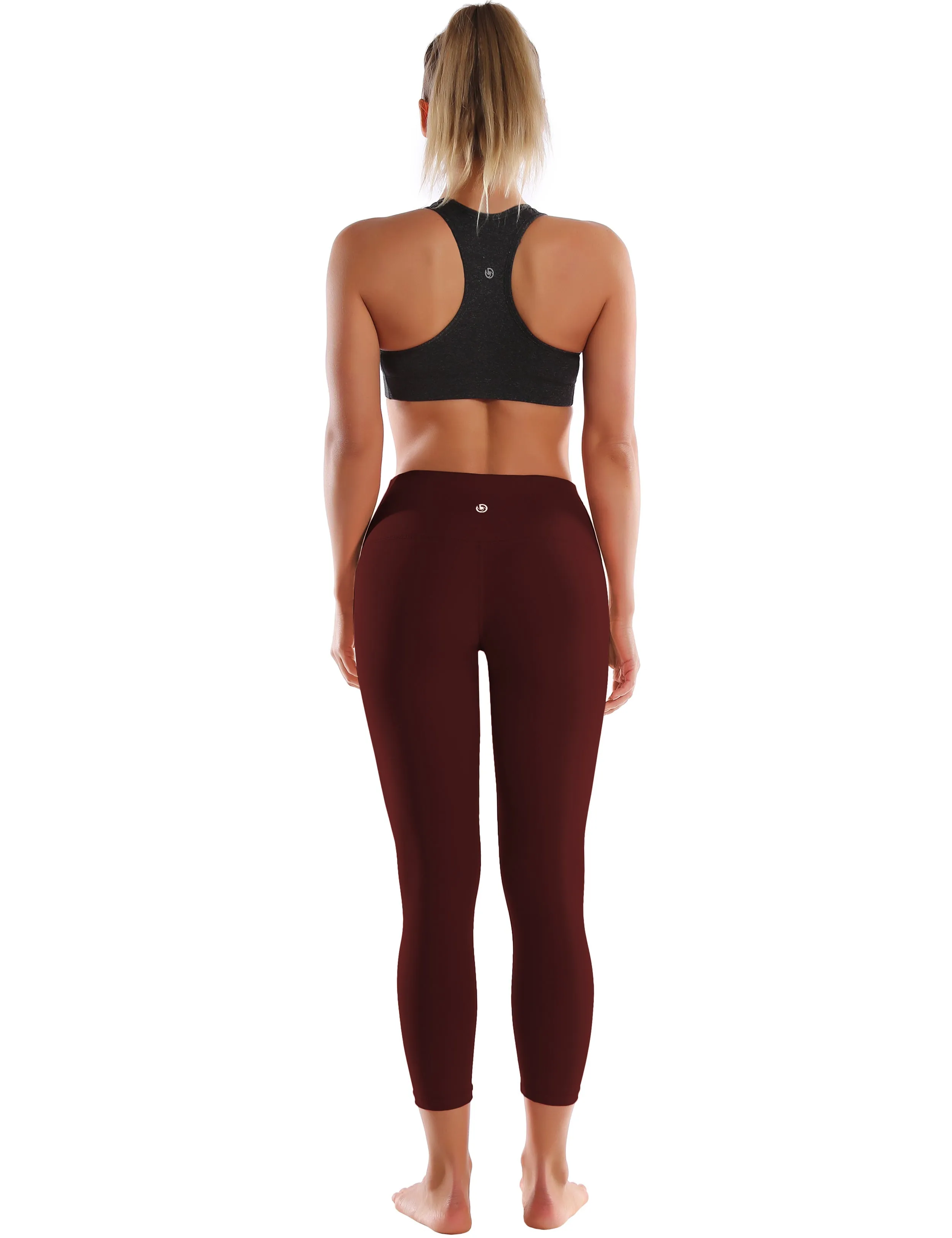22" High Waist Crop Tight Capris mahoganymaroon_Running