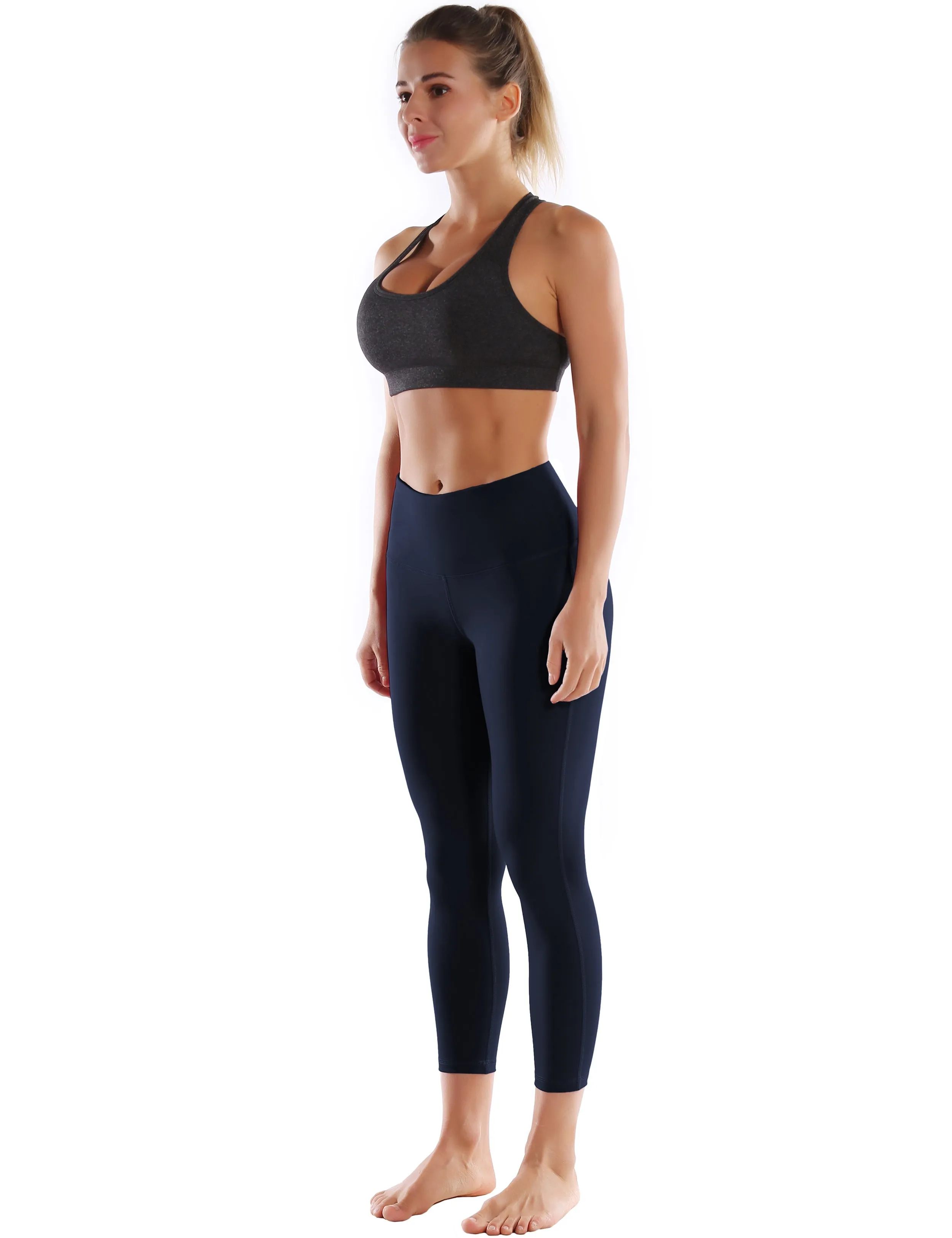 22" High Waist Side Line Capris darknavy_Running